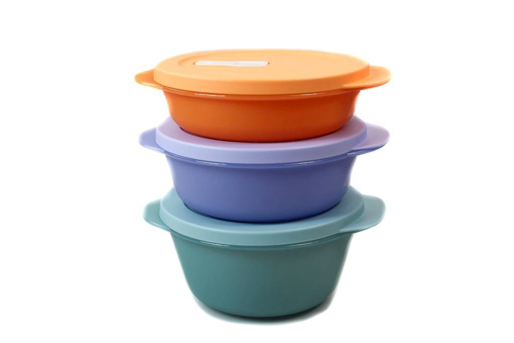 TUPPERWARE Mikrowellenbehälter CrystalWave pastell 775ml blau+560ml lila+390ml orange