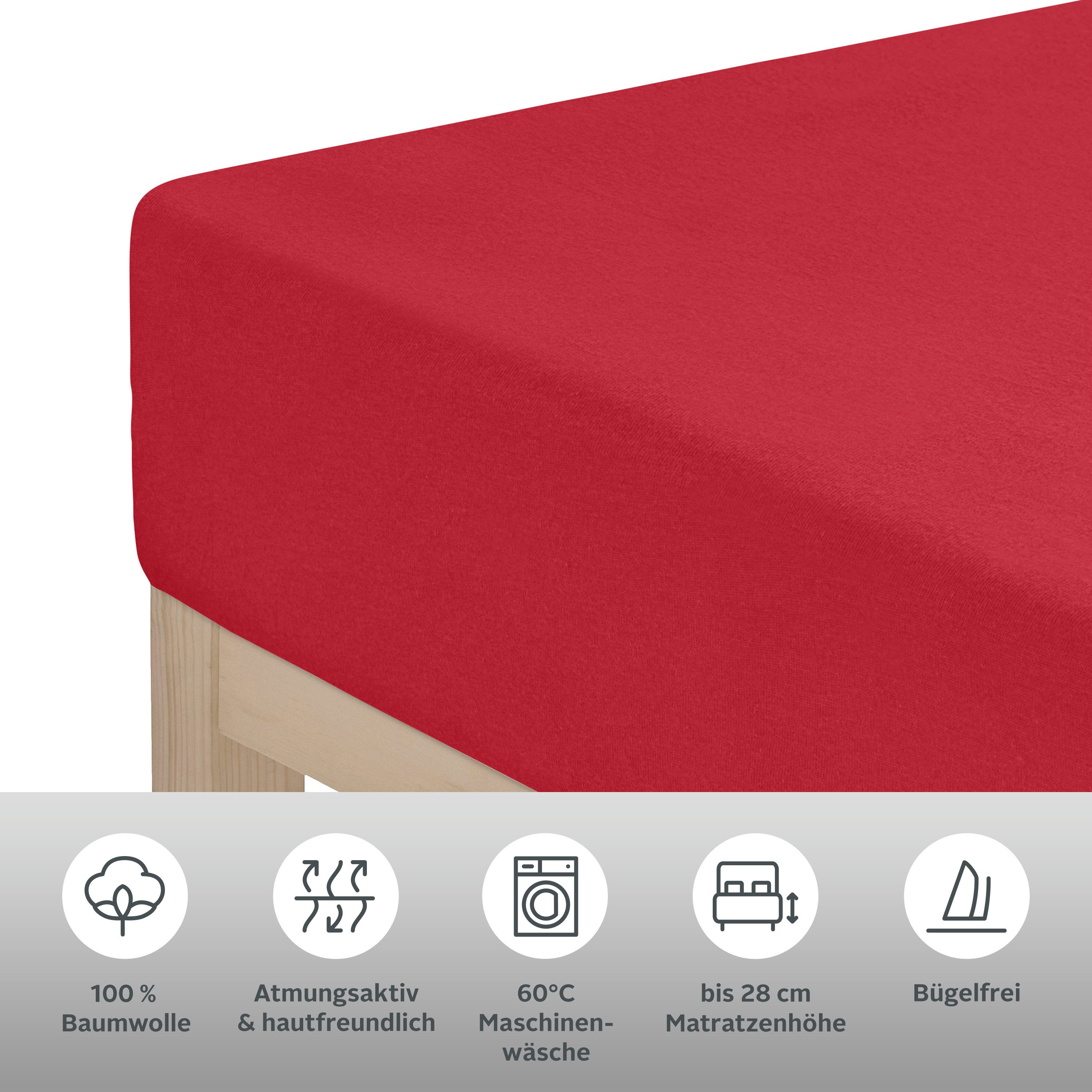 OTTO home Spannbettlaken BLACKBERRY 100% Baumwolle, Jersey, Gummizug: rundum, (1 Stück), für hohe Matratzen bis 28 cm, Bettlaken, Spannbetttuch, pflegeleicht