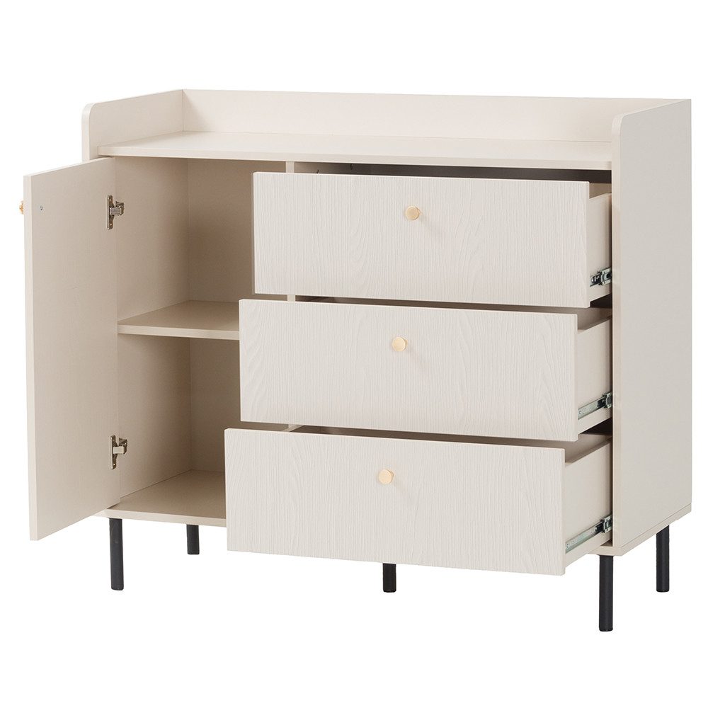 Lomadox Kommode GORICA-133, in sandbeige, 103cm Breite, Metallgriffe goldfarben, fühlbare Struktur