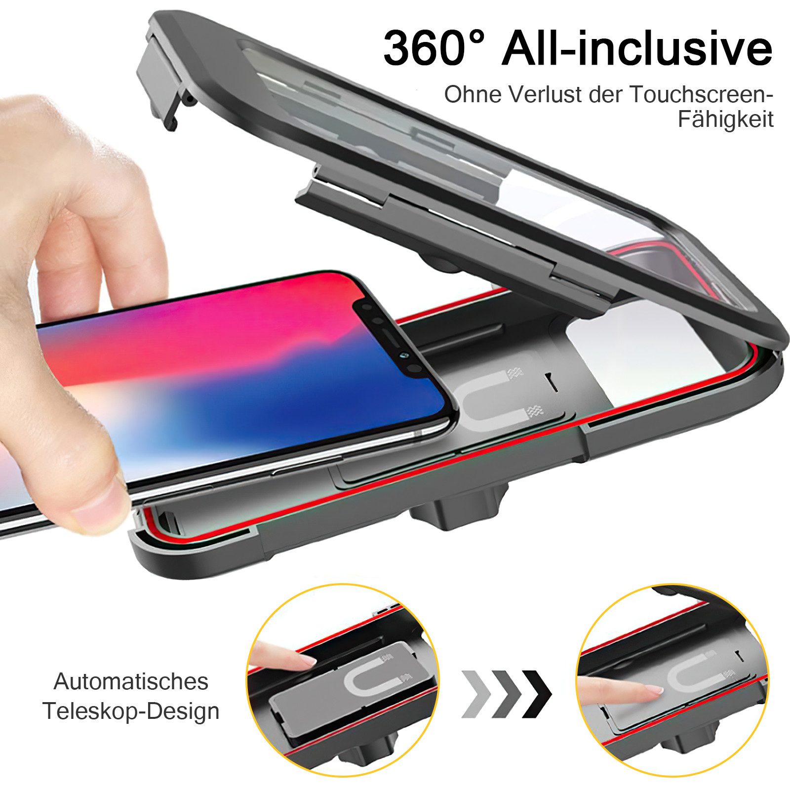 MOPUEA Smartphone-Halterung Wasserdicht Handyhalterung Handyhalter Fahrrad Lenkertasche Halter, (bis 6,4 Zoll, 1-tlg., 360° Drehbarem Fahrradhalterung Handy Halterung Fahrradlenker Tasche, Fahrradtasche mit Regenhaube für 6,4 Zoll Smartphone GPS)