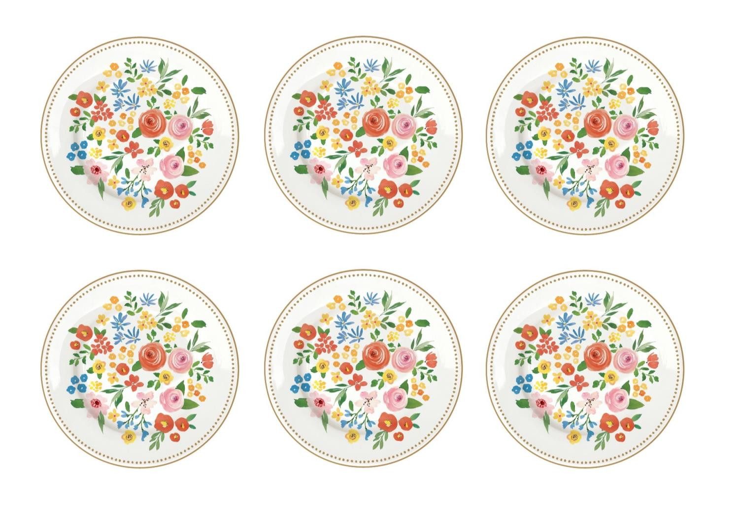 EasyLife Kuchenteller Boho Flowers, Spülmaschinengeeignet, Mehrfarbig, Motiv: Blumen