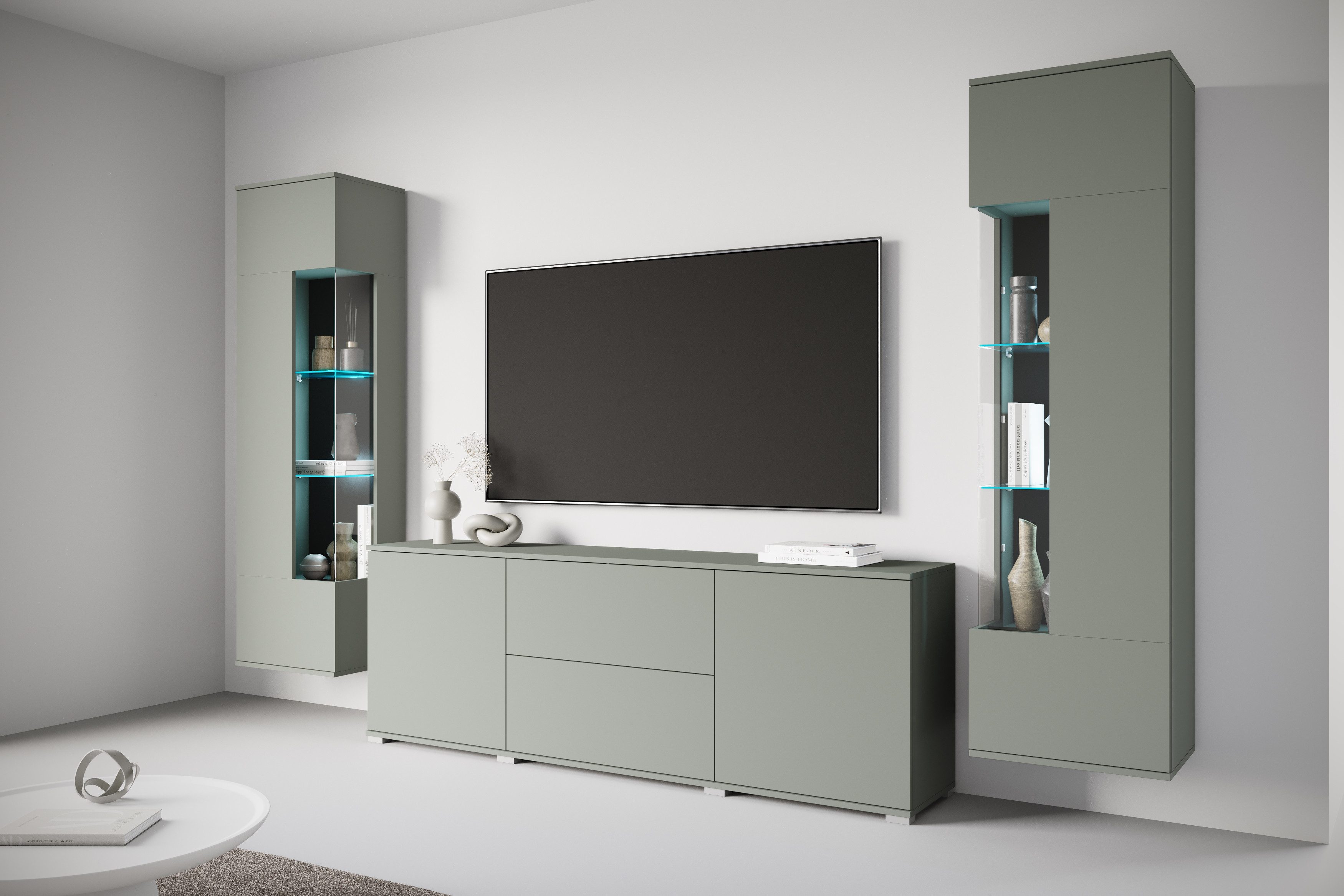 OTTO home Wohnwand KENIA, (Komplett-Set, 3-St), Vitrinen mit Eckverglasung, hängend und stehend montierbar