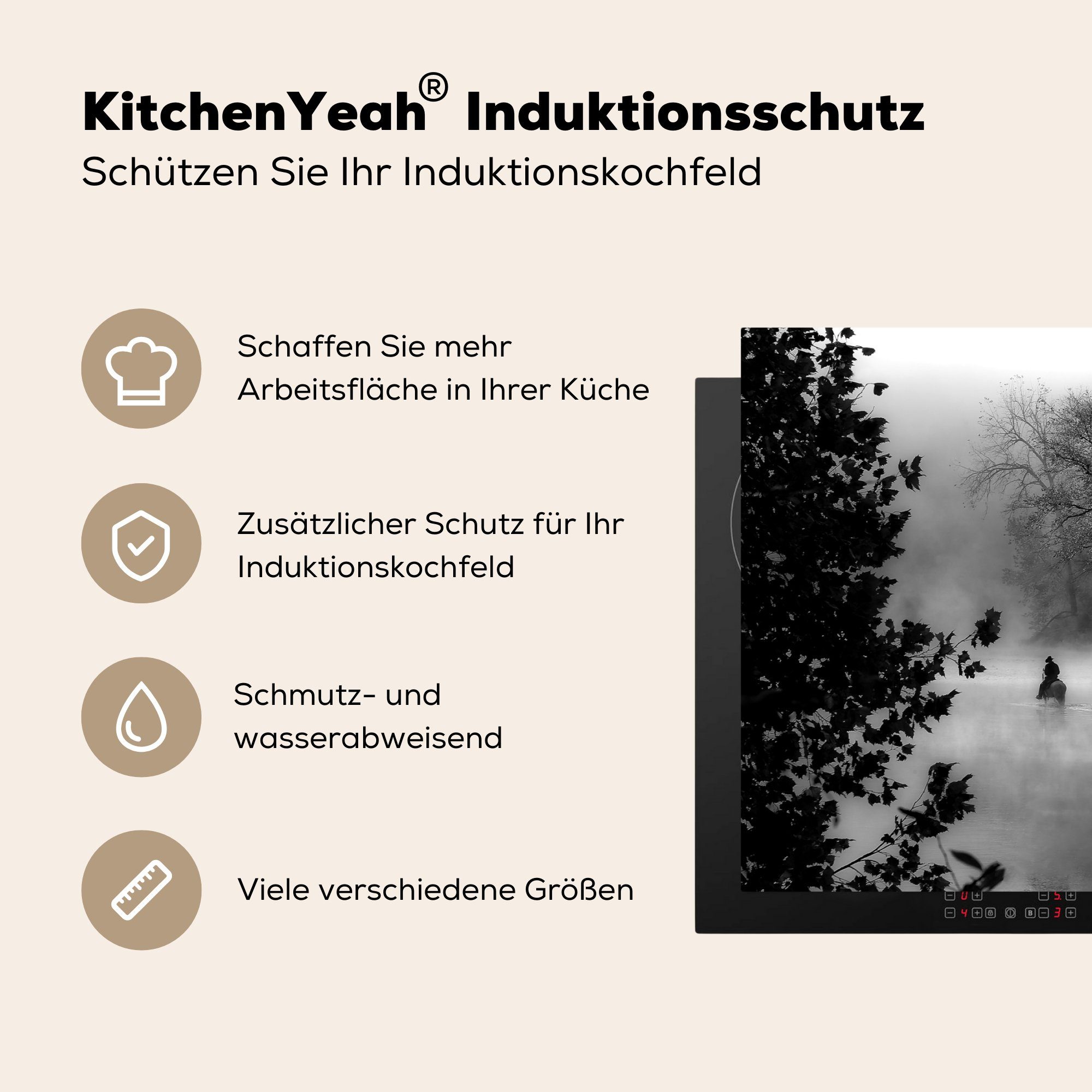 MuchoWow - Arbeitsplatte 83x51 Vinyl, tlg), Pferde küche Nebel Ceranfeldabdeckung, Wald, für Herdblende-/Abdeckplatte cm, - (1