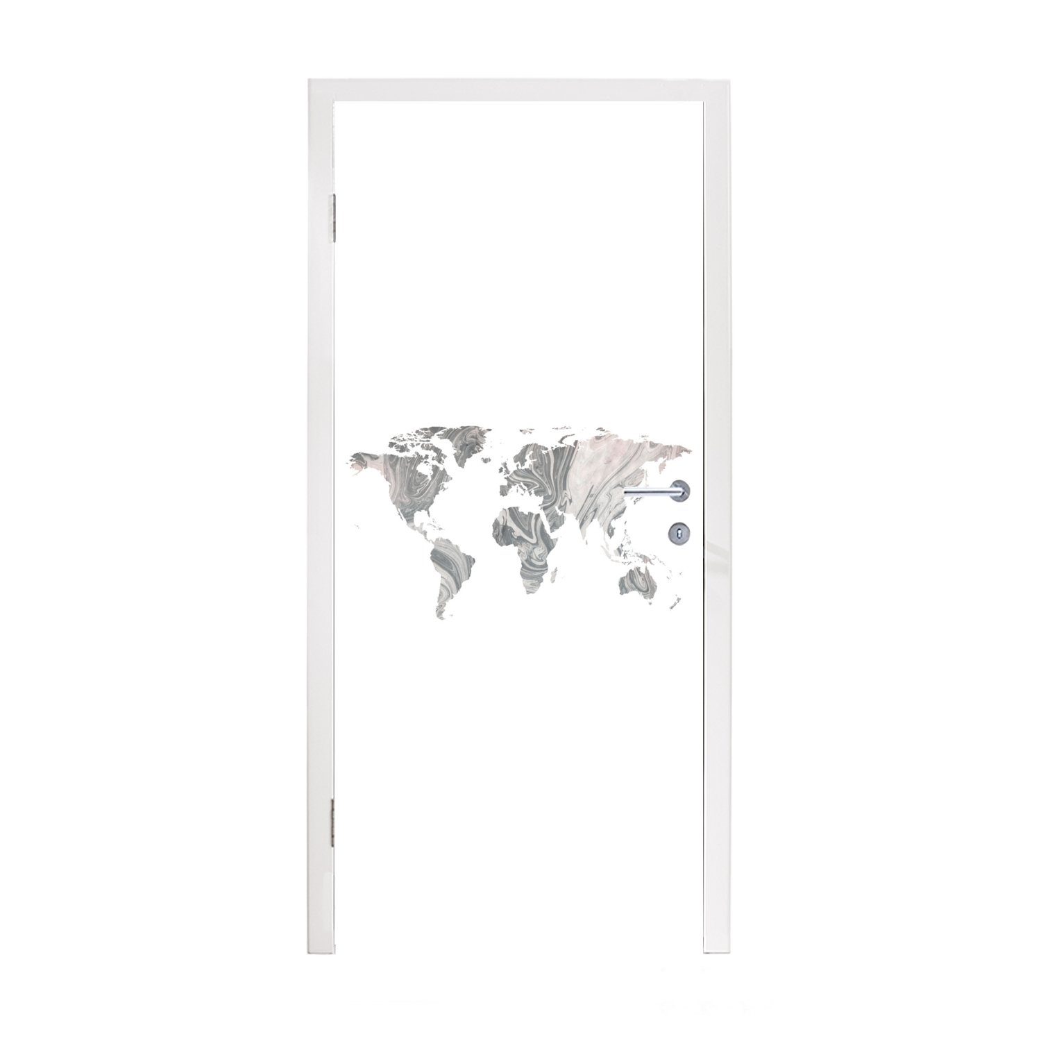 Weltkarte - - MuchoWow für Muster Türtapete Schwarz, Matt, (1 75x205 cm St), Fototapete bedruckt, Türaufkleber, Tür,