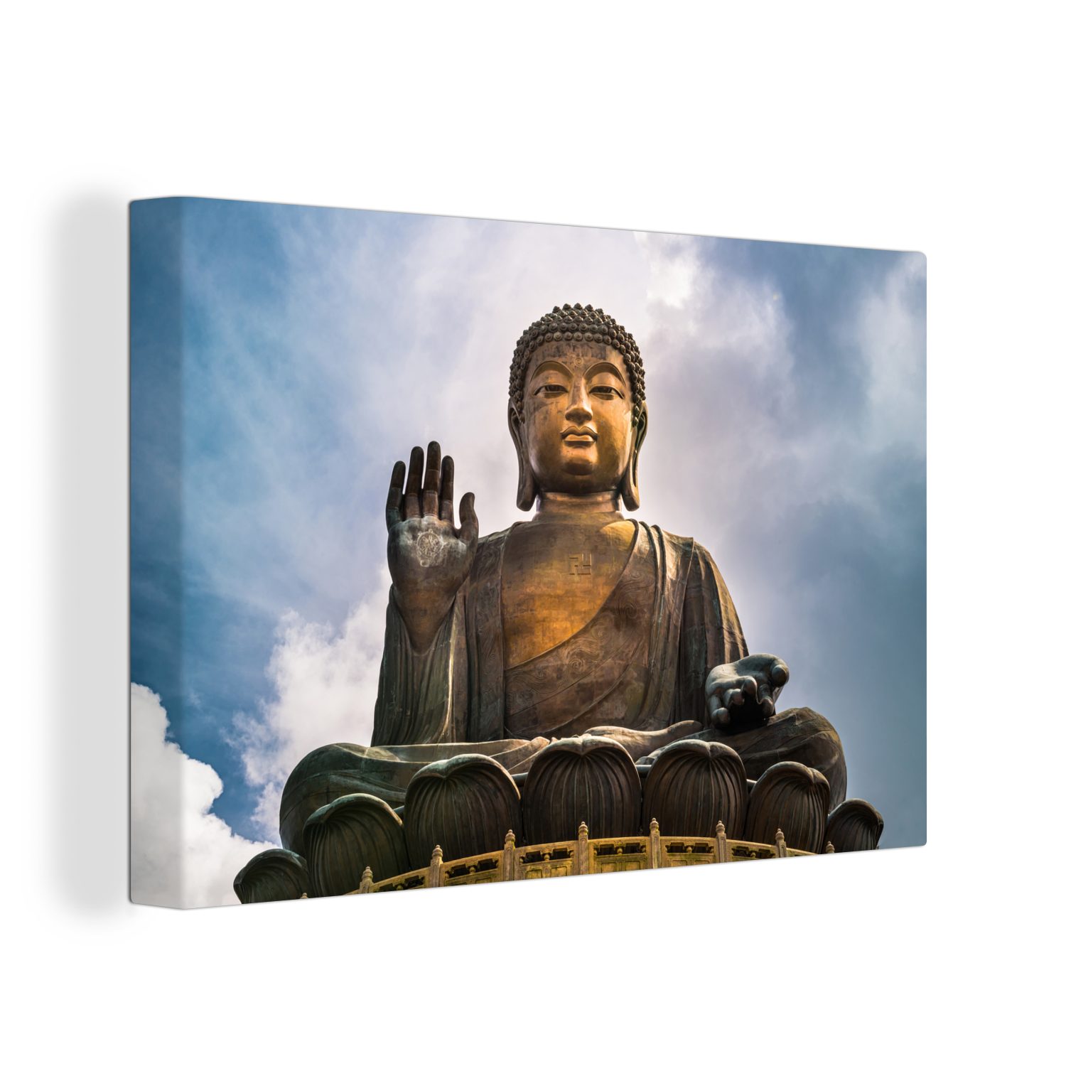 OneMillionCanvasses® Leinwandbild Buddha-Statue im Freien, (1 St), Wandbild Leinwandbilder, Aufhängefertig, Wanddeko, 30x20 cm