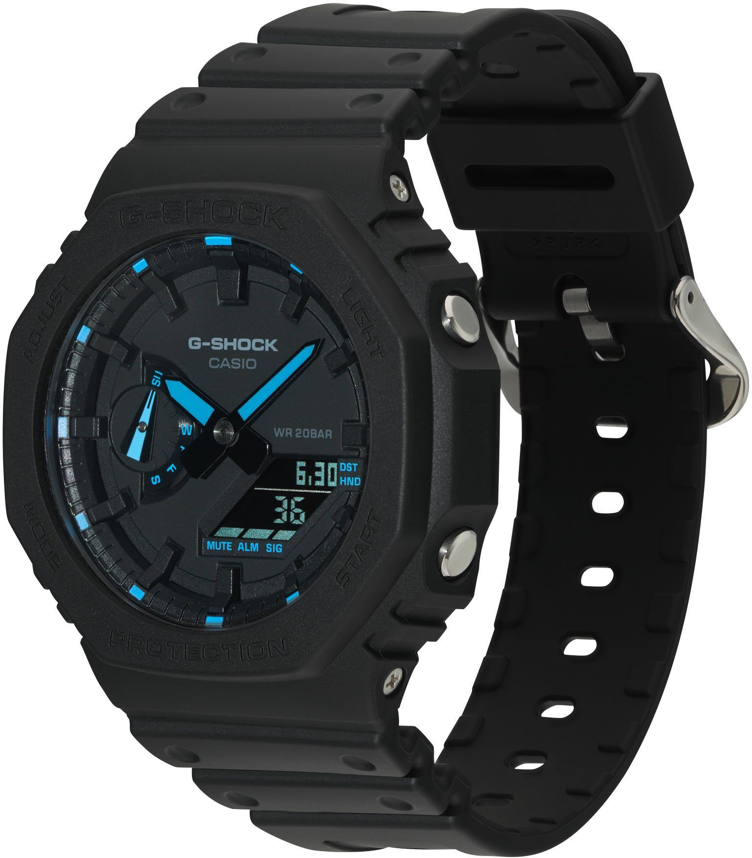 CASIO G-SHOCK Chronograph GA-2100-1A2ER, Quarzuhr, Armbanduhr,Herrenuhr,digital, bis 20bar wasserd.Resinarmband