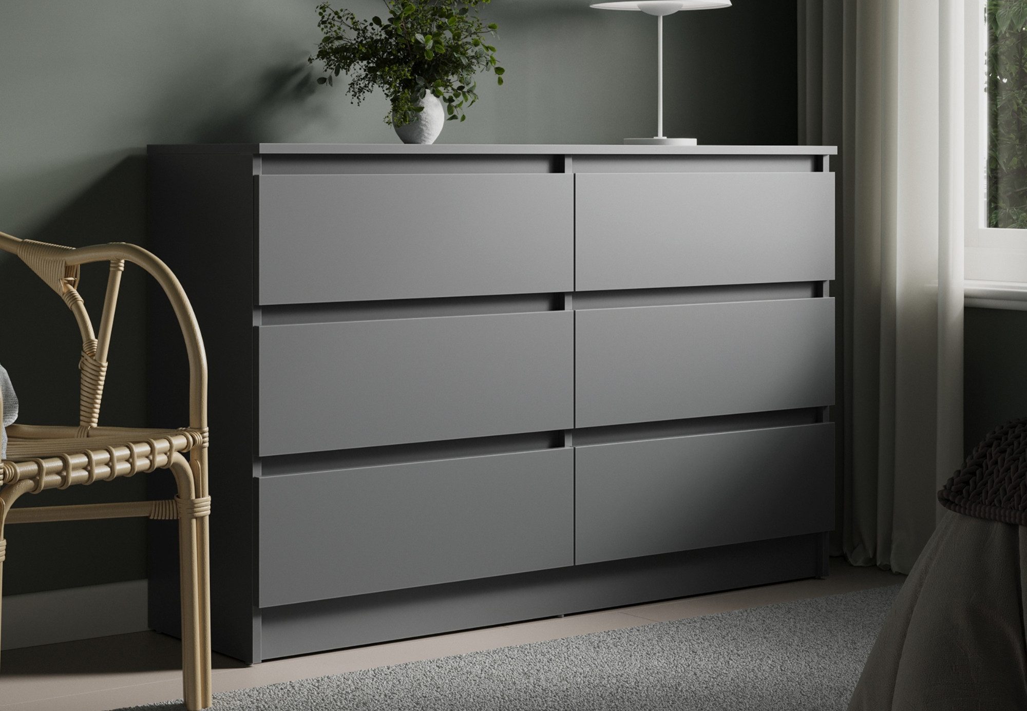 Home Collective Kommode mit 6 Schubladen 95, 120, 140 cm breit Holz Schrank (Highboard Anrichte Schlafzimmer Wohnzimmer Flur Büro Organizer), Kommode 120 cm breit Kommode Sideboard, Anthrazit