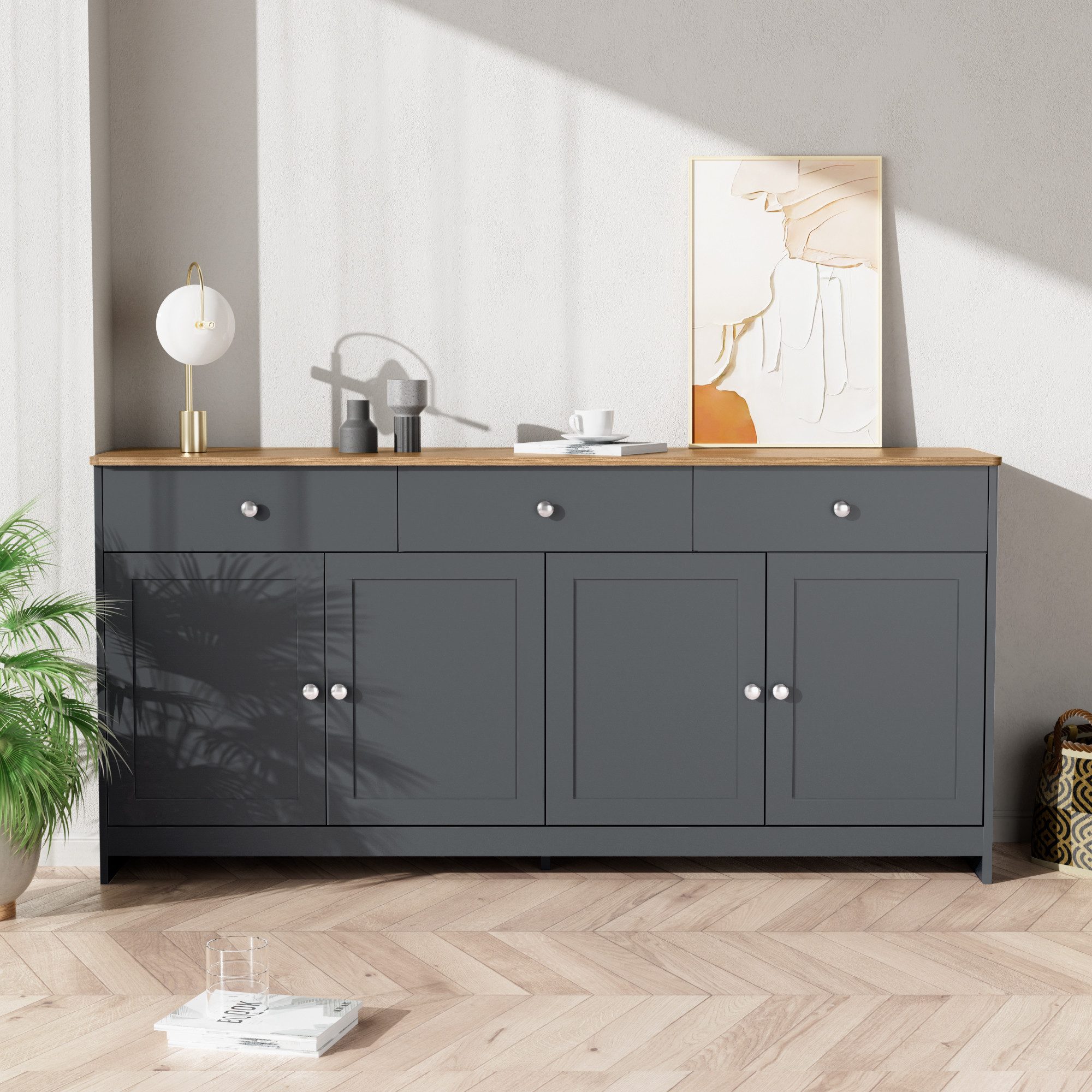 KLAM HOME Kommode Schließfach Schrank Sideboard Highboard, Schlafzimmer Flur