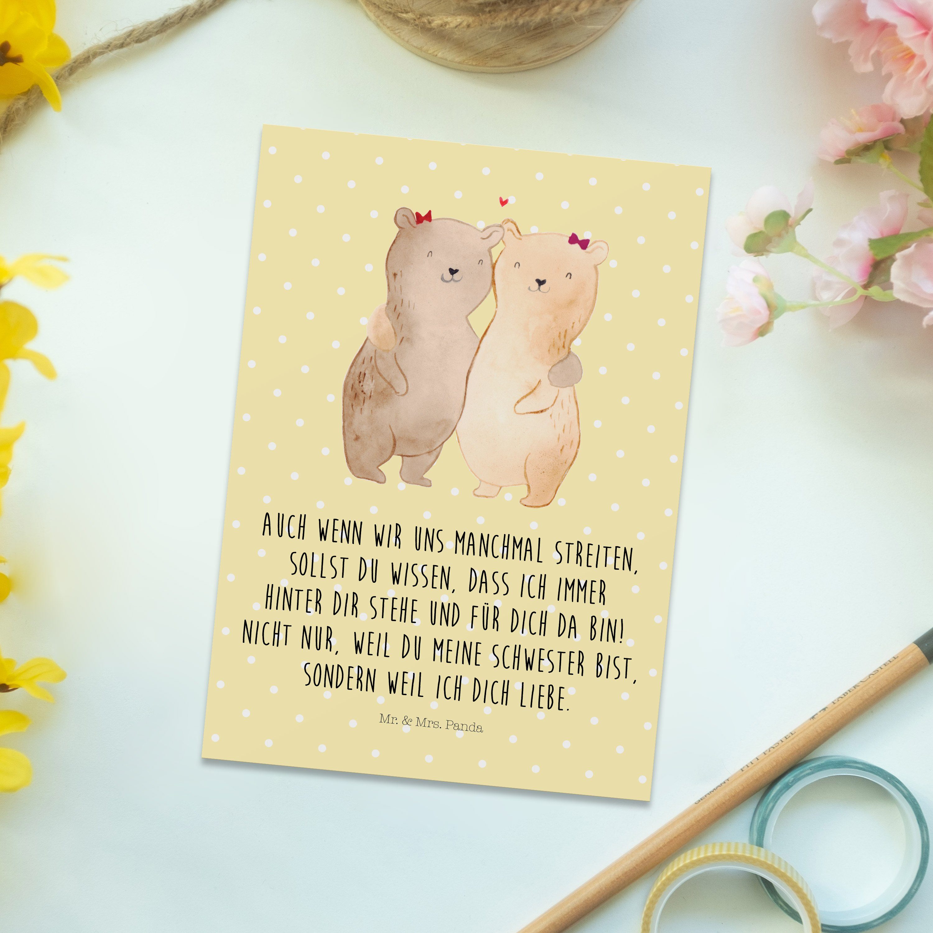 Mr. & Mrs. Panda Gelb - Karte, Schwestern Bären S Geschenk, Pastell - Einladungskarte, Postkarte