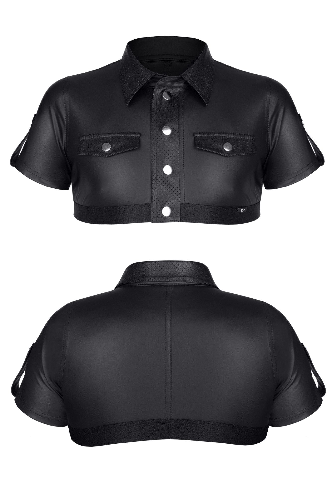Regnes Fetish Planet T-Shirt Herren Brust T-Shirt schwarz Crop Top im Military-Stil mit Druckknöpfe