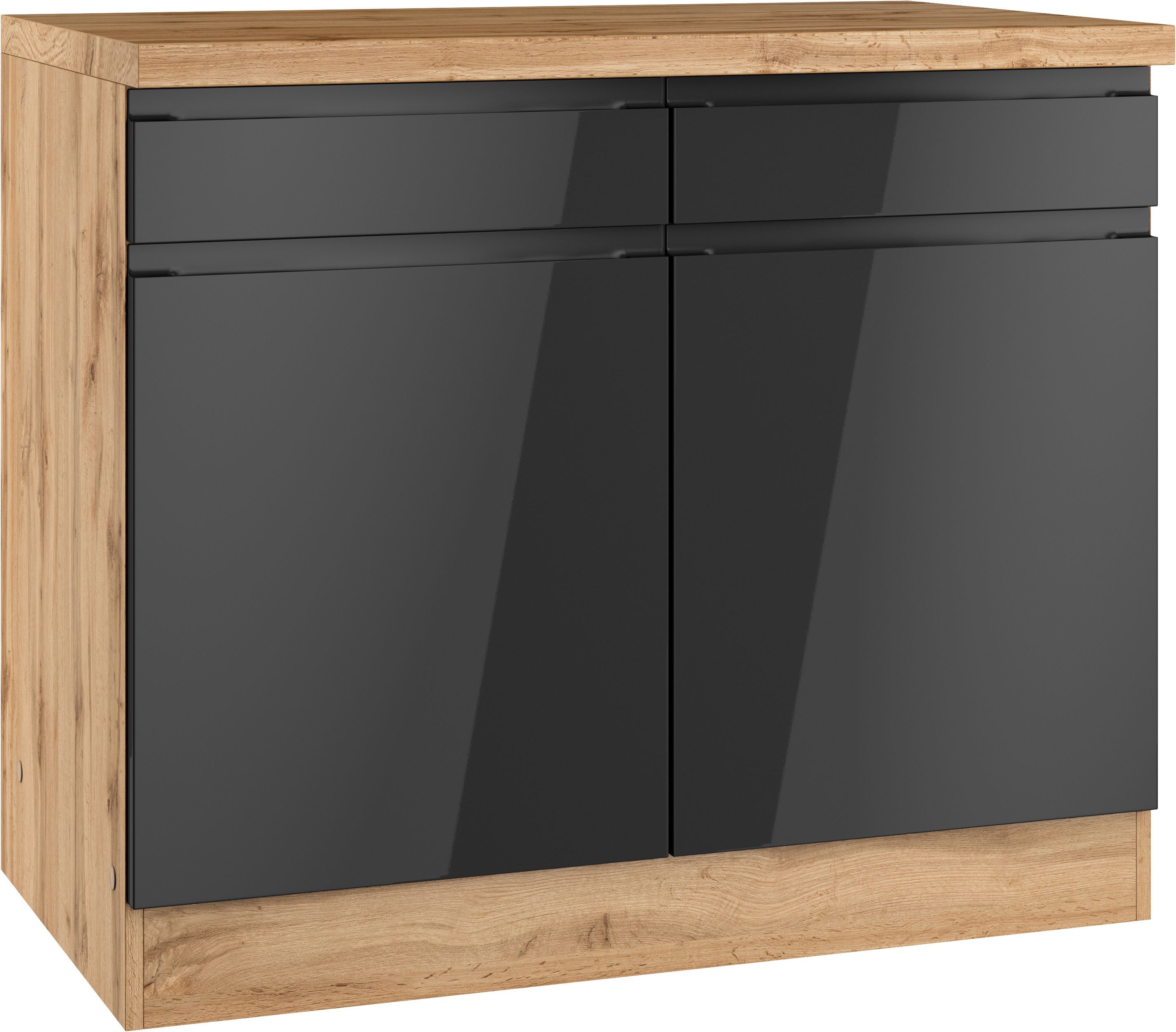KOCHSTATION Unterschrank KS-Virginia,neu in verbesserter Ausführung (Stauraum, Softclose, mit CPL-Arbeitsplatte) Breite 100 cm, 2 Türen, Soft-Close-Funktion