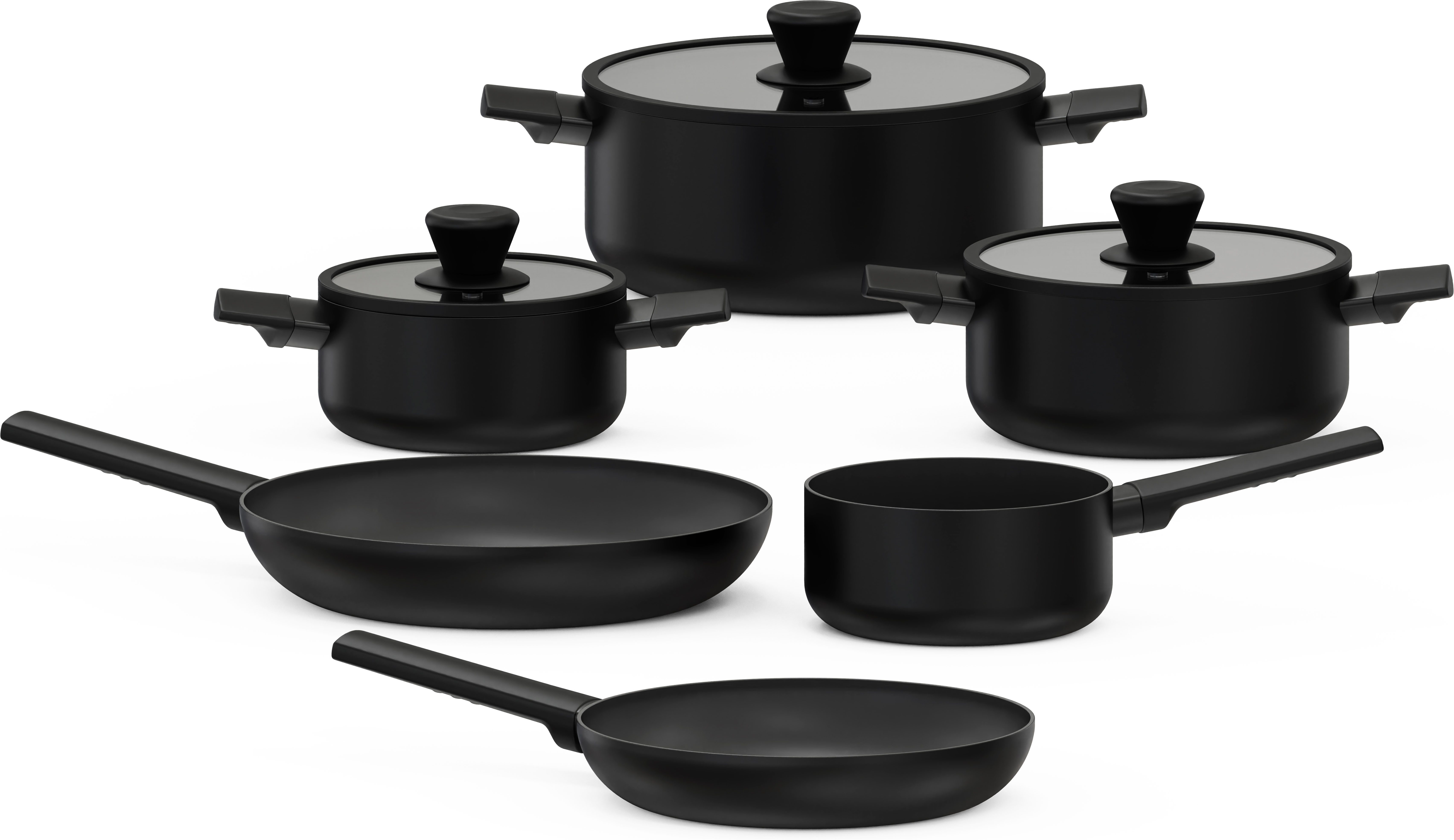 Hanseatic Topf-Set ALU SCANDI, mit Antihaftbeschichtung, Aluminium (Set, 9-tlg., Stielkasserolle 16 cm, Kochtopf 16/20/24 cm, Bratpfanne 24/28 cm), für alle Herdarten geeignet