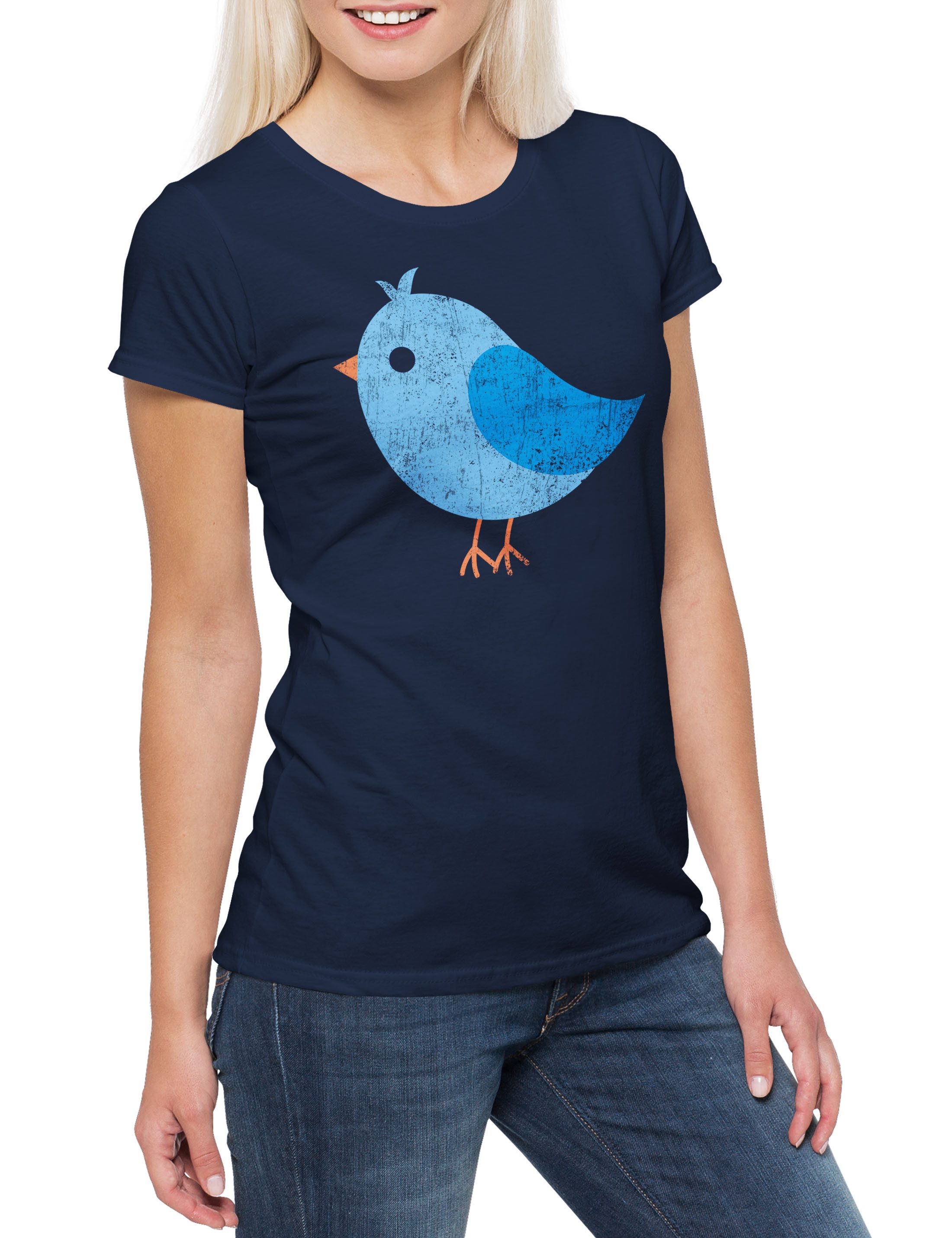 Print-Shirt Blue Bird Damen T-Shirt Sweet Cute Vogel Birdy Vögel Vogelzüchter