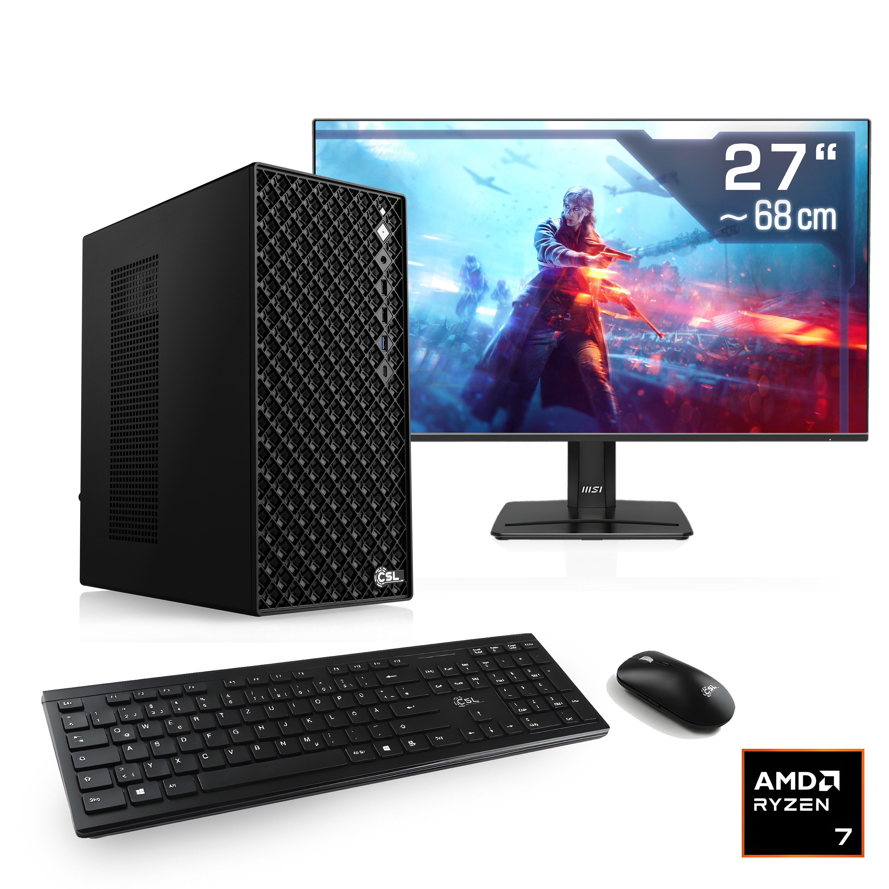 CSL Mystic V24170 PC-Komplettsystem (27", AMD Ryzen 7 9700X, GeForce RTX 5060, 16 GB RAM, 1000 GB SSD)