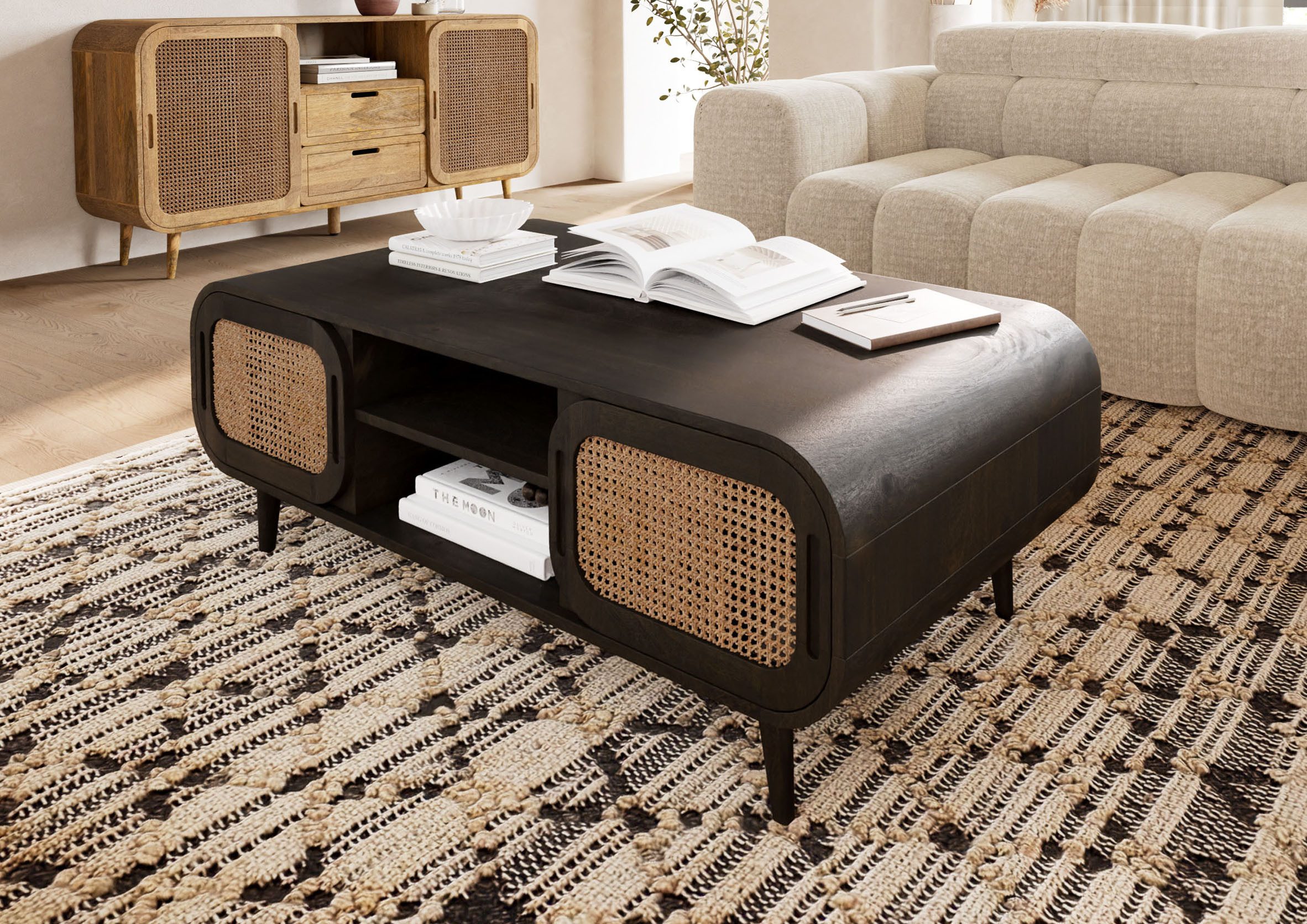 Massivmoebel24 Couchtisch VALENCIA (Massivholz, Massivholztisch), Mango 120x60x45 dunkelgrau lackiert VALENCIA #201