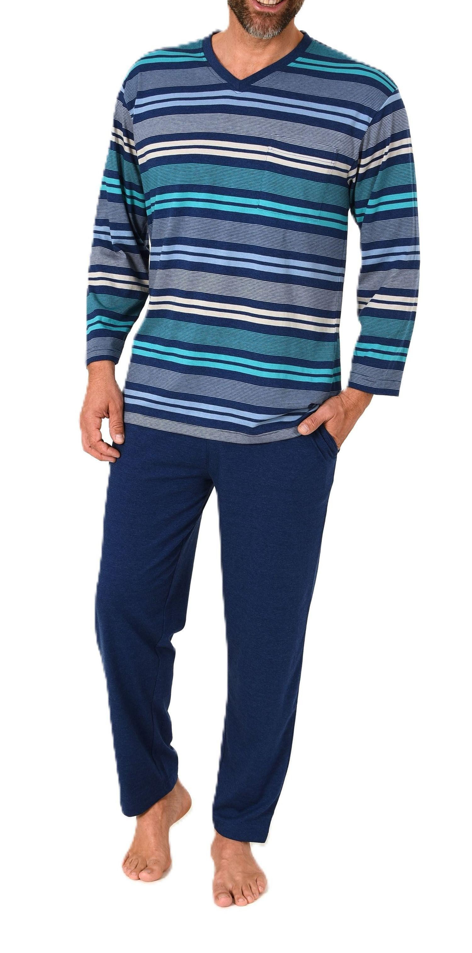 Normann Pyjama Herren Schlafanzug mit Bündchen in Streifenoptik - auch in Ü günstig online kaufen