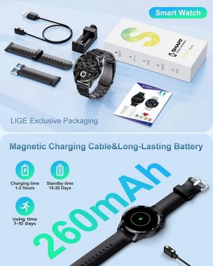 Lige Smartwatch (1,32 Zoll, Android iOS), mit Telefonfunktion 100+ Sportmodi Fitness Tracker IP67 Wasserdicht