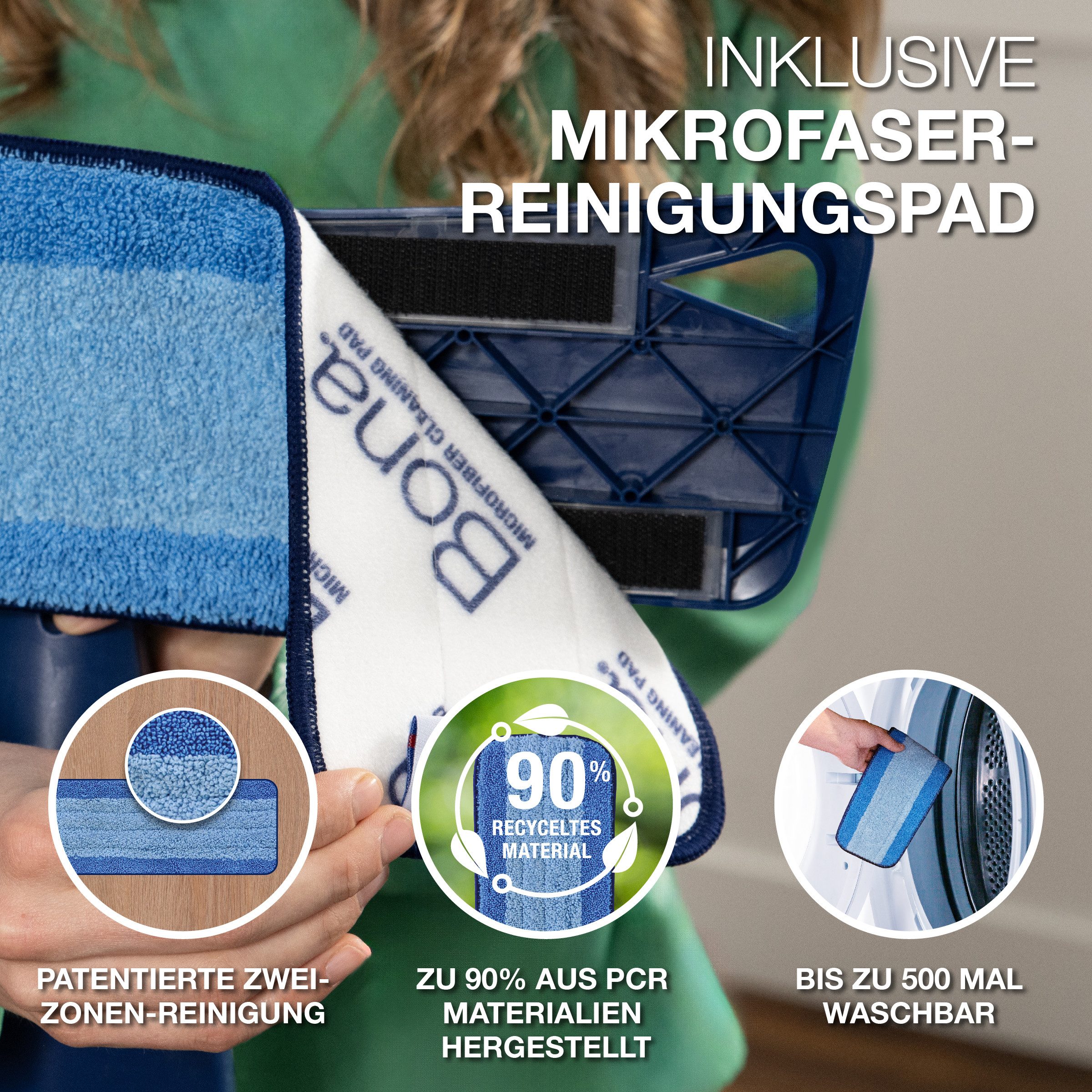 Bona Sprühwischer Premium Spray Mop mit 850 ml Kartusche für Holzböden Rückstandsfrei, Schnell trocknend, pH-neutral