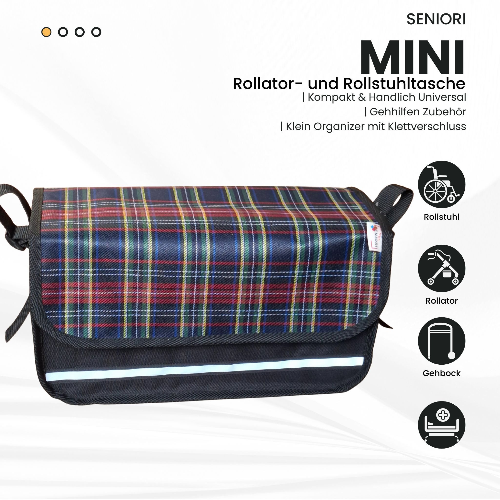 Seniori Aufbewahrungstasche SENIORI Rollator / Rollstuhl Tasche Rollatortasche Rollstuhltasche, 7M. Tartan - Mini