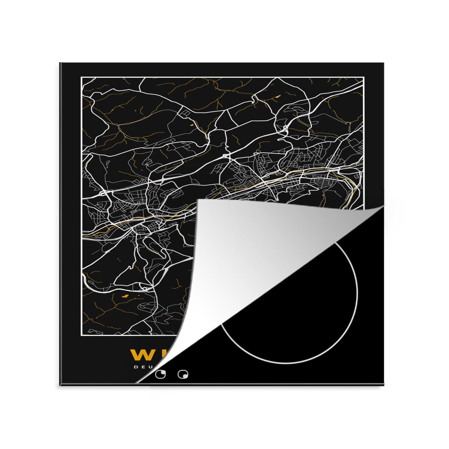 MuchoWow Herdblende-/Abdeckplatte Stadtplan - Deutschland - Gold - Wuppertal - Karte, Vinyl, (1 tlg), 78x78 cm, Ceranfeldabdeckung, Arbeitsplatte für küche