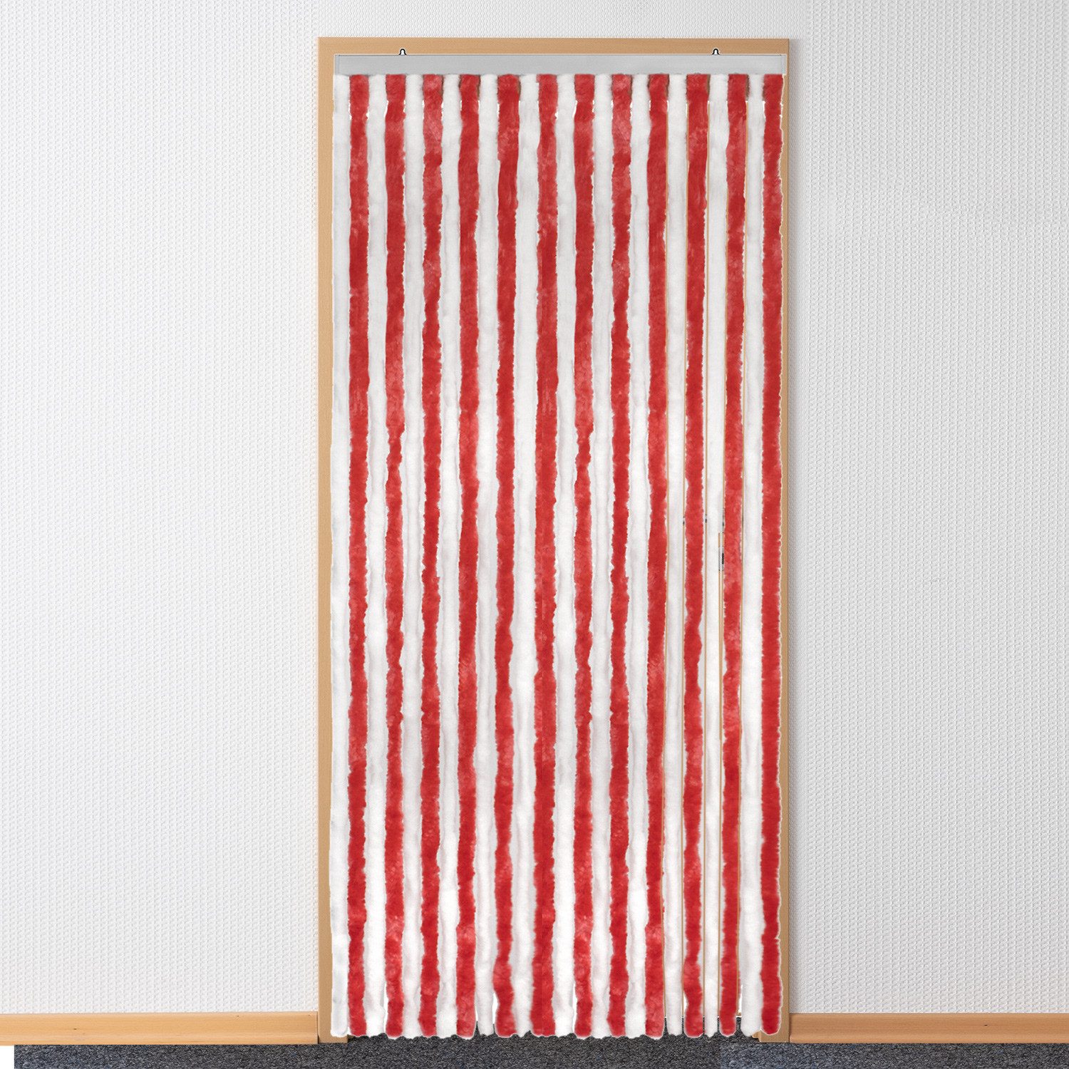Moritz Türvorhang Flauschvorhang 100 x 200 cm rot weiß (1 St), Hakenaufhängung, Chenille Vorhänge Camping Türvorhang Wohnwagen Wohnmobil Zubehör