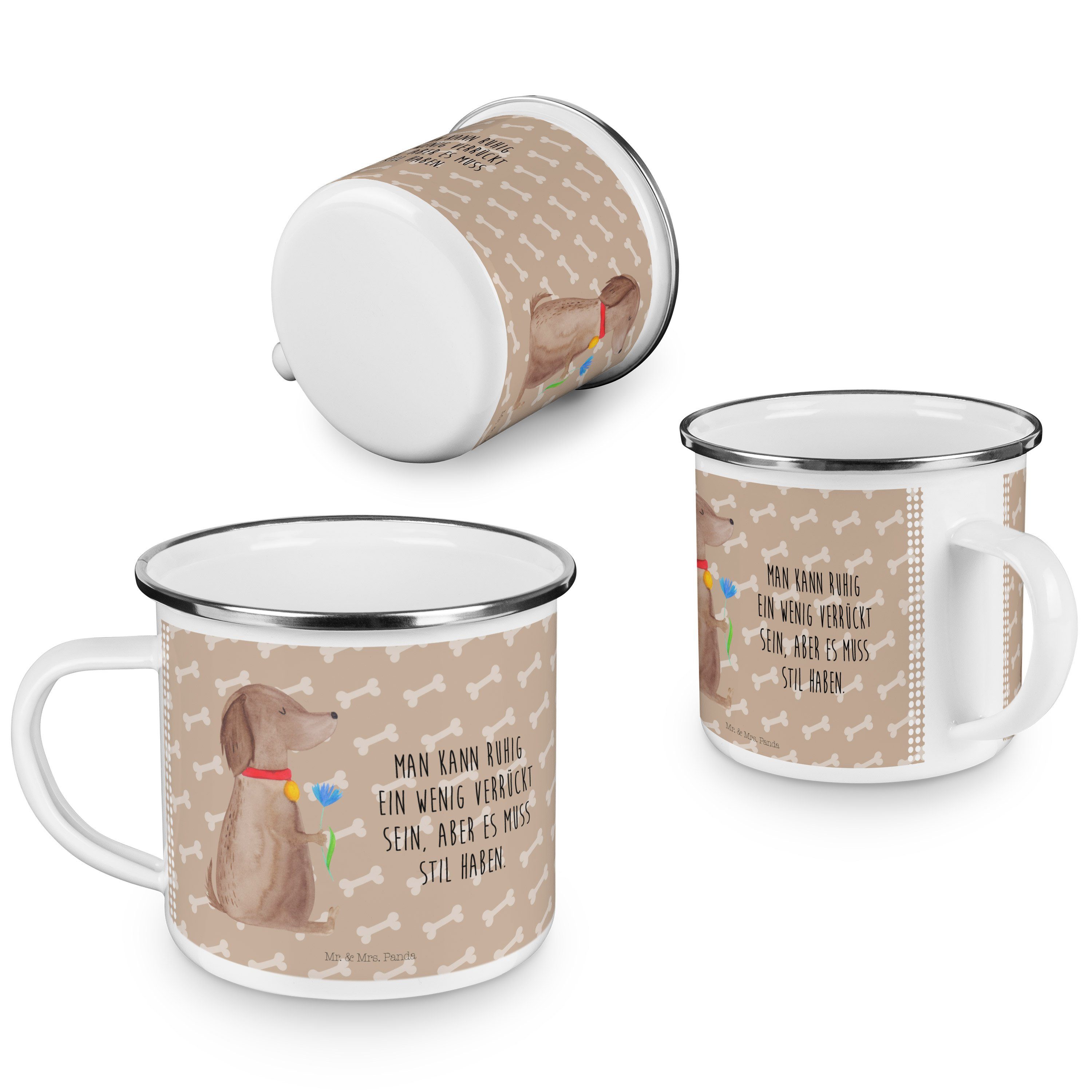 Panda Mr. Frau, Outdoor Hund Tasse, Geschenk, Emaille - Hundeglück & - Campingtasse, Mrs. Becher Blume