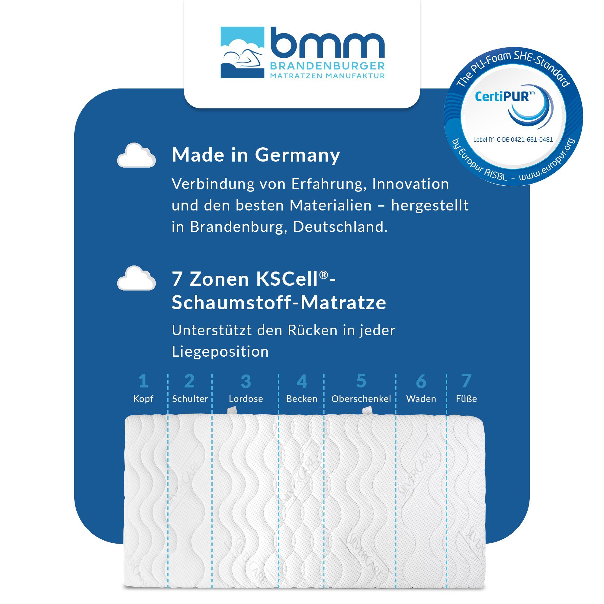 KOMFORT in BMM, orthopädischer Germany Made KSCell®-Schaum, 19 hoch, 19, Komfortschaummatratze cm 7-Zonen