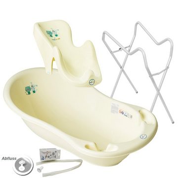 Tega-Baby Babybadewanne 3 Teile SET AB - DOG & CAT + Ständer Weiß- -Wanne Abflussset Baby, (Premium.set Made in Europe), Wanne + Badesitz + Ständer