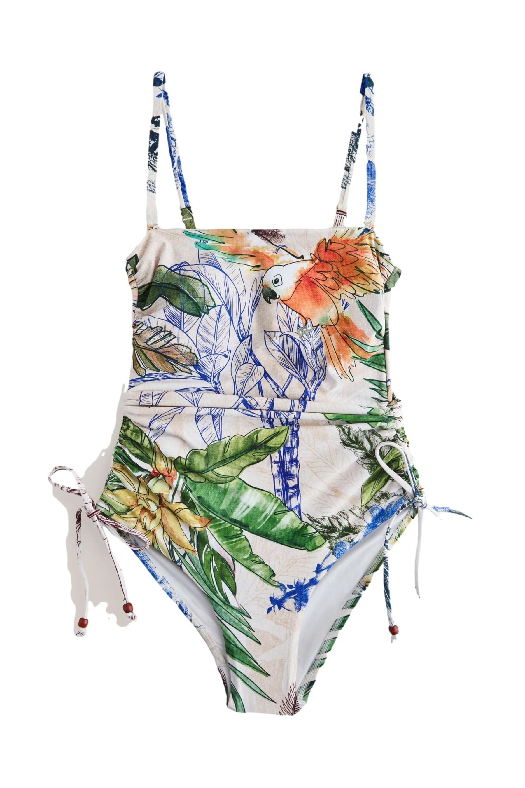 Badeanzug Bauchformender Bandeau-Badeanzug mit Beinrüschen