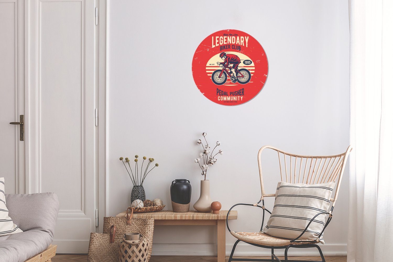 MuchoWow Wandsticker Radfahrer - Vintage Fahrrad Wohnzimmer Kinderzimmer, für Tapetenkreis Rund, (1 St), Tapetenaufkleber, 
