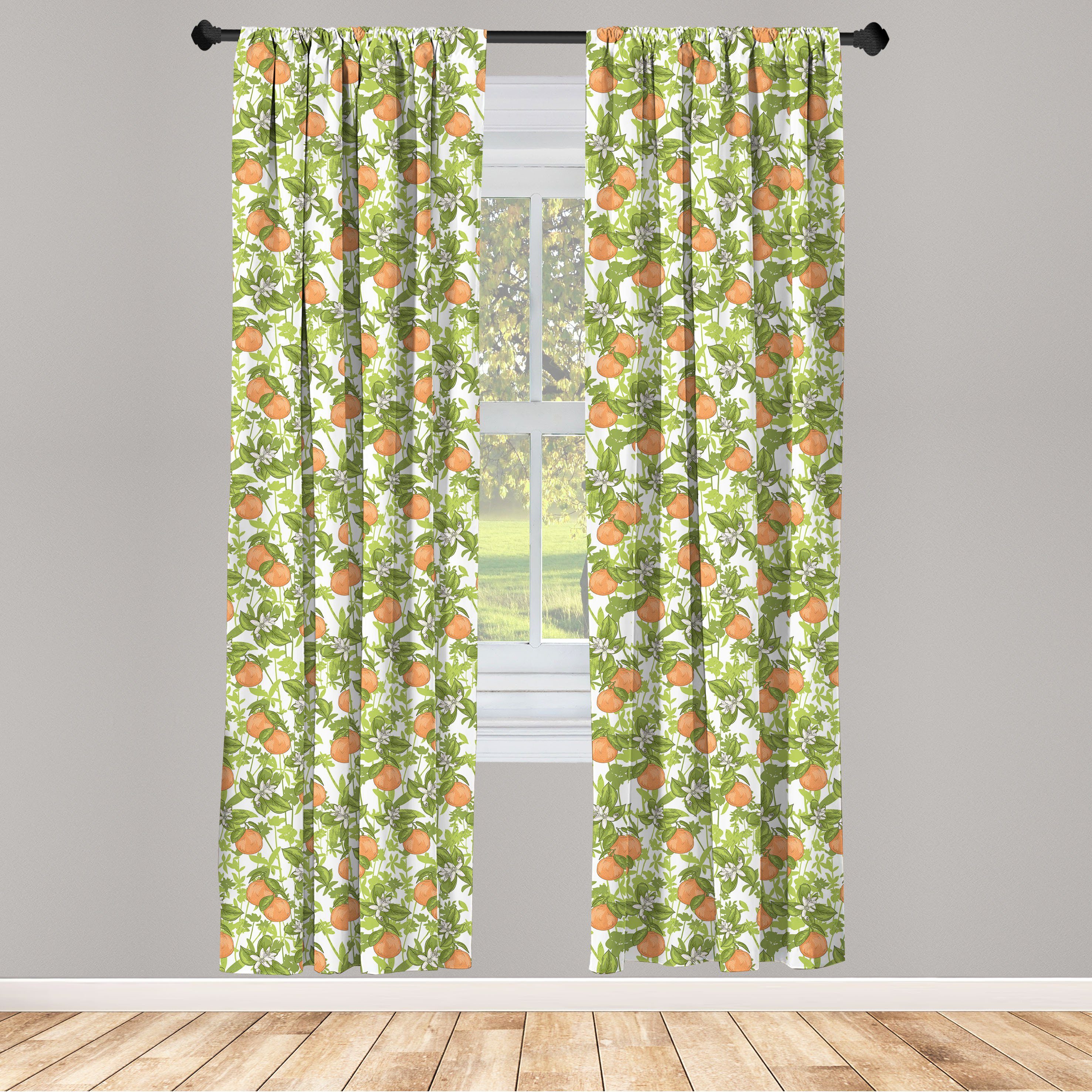 Gardine Vorhang für Wohnzimmer Schlafzimmer Dekor, Abakuhaus, Microfaser, Mandarine Vintage Mandarins Blumen