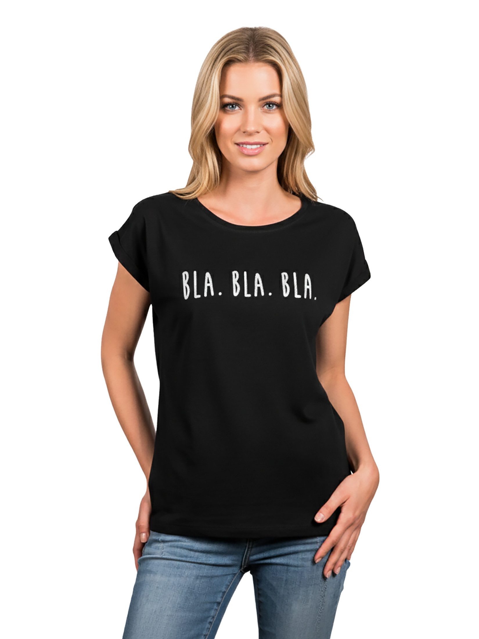 MAKAYA Print-Shirt Damen Kurzarm Basic Sommer Oberteile Sexy Elegant Lustig Spruch Bla (Schriftzug, Schwarz, Blau, Grau) Baumwolle