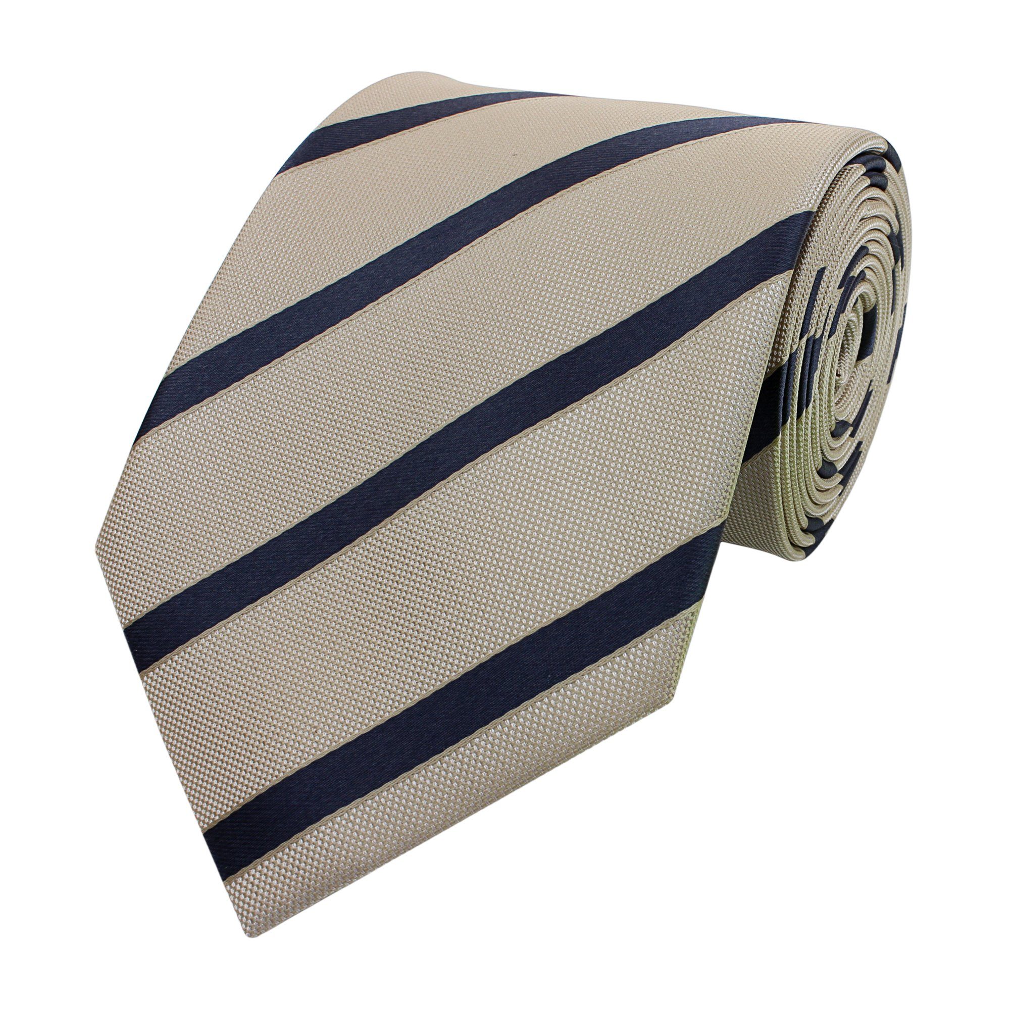 Fabio Farini Krawatte Gestreifte Herren Krawatten - klassische Schlips in 8cm Breite (ohne Box, Gestreift) Breit (8cm), Beige/Schwarz