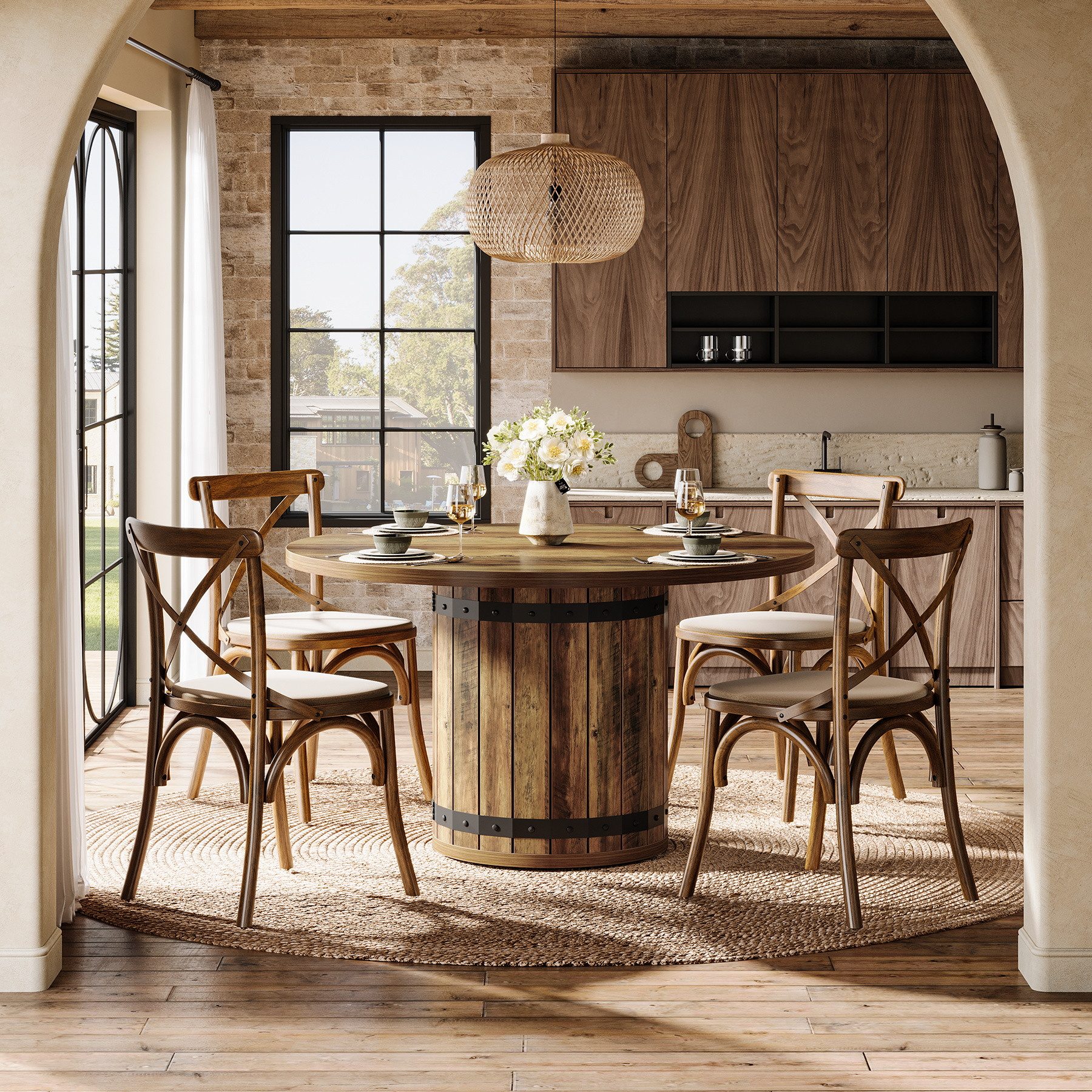 Tribesigns Esstisch 100 cm Runder Esstisch für 4 Personen, mit Zaunsockel, günstig online kaufen