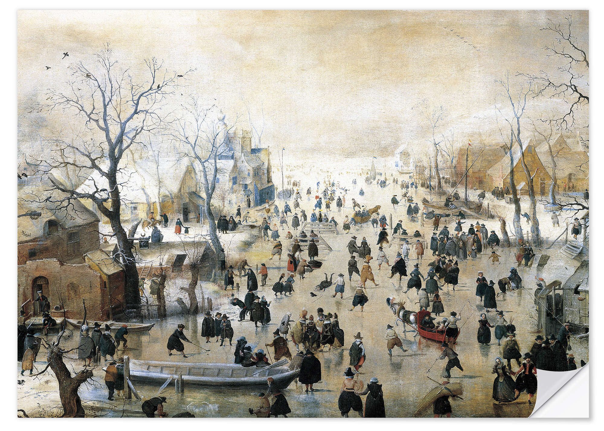 Posterlounge Wandfolie Hendrick Avercamp, Winterlandschaft mit Eisläufern (Detail), Malerei