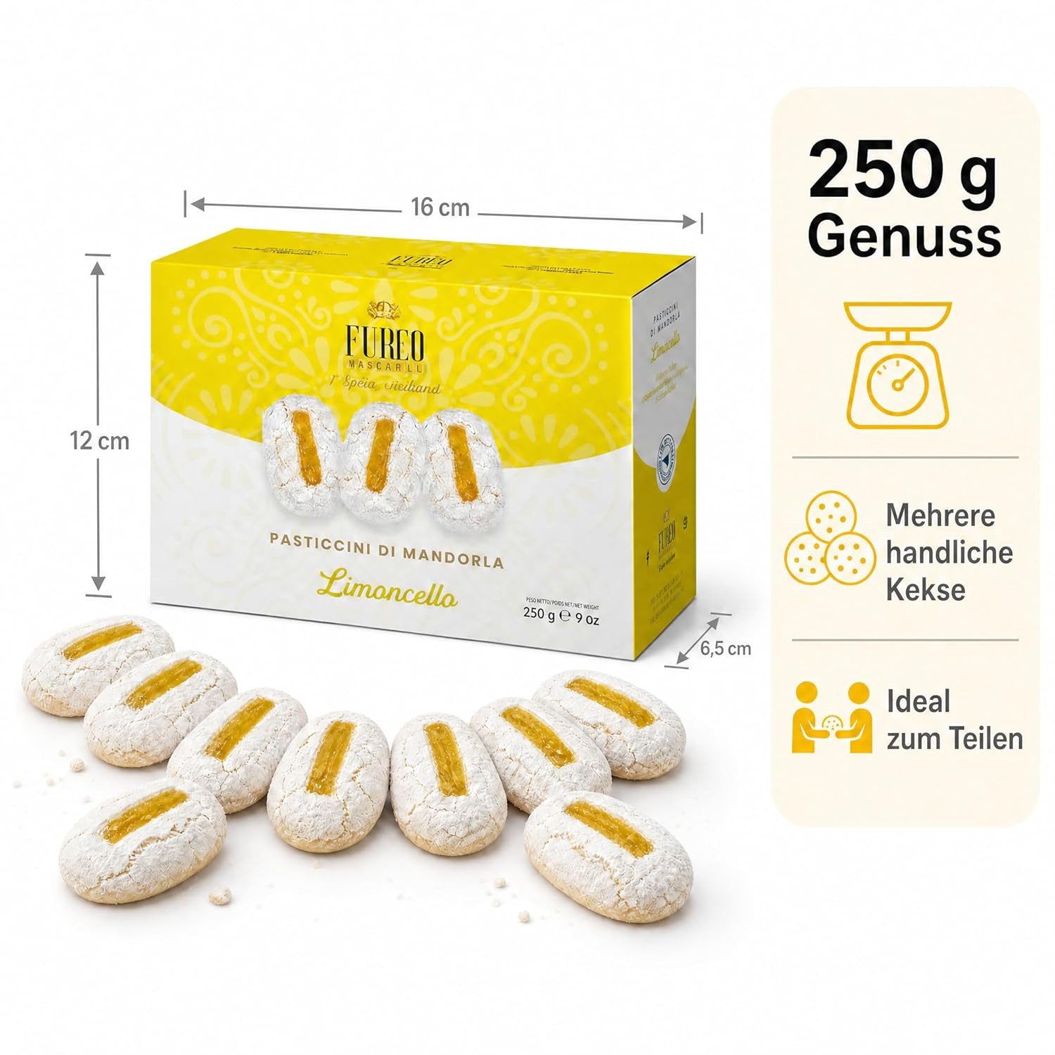 LK Trend & Style Kekse Furco Pasticcini di Mandorla Limoncello, 250 g, (Limoncello Gebäck aus der Box), sizilianisches Mandelgebäck für Espresso & Kaffee oder T – Bild 4 von 5