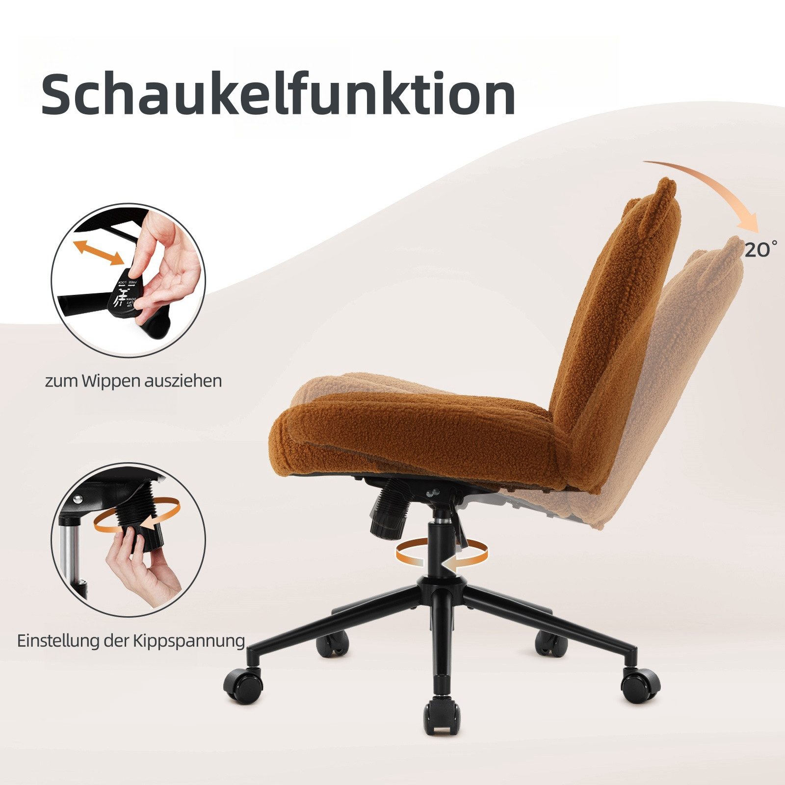 Intimate WM Heart Bürostuhl ohne Armlehne, Ergonomisch Schreibtischstuhl mit Rollen, Höhenverstellbar Schminktisch Stuhl mit Mittlerer Rückenlehne – Bild 3 von 5