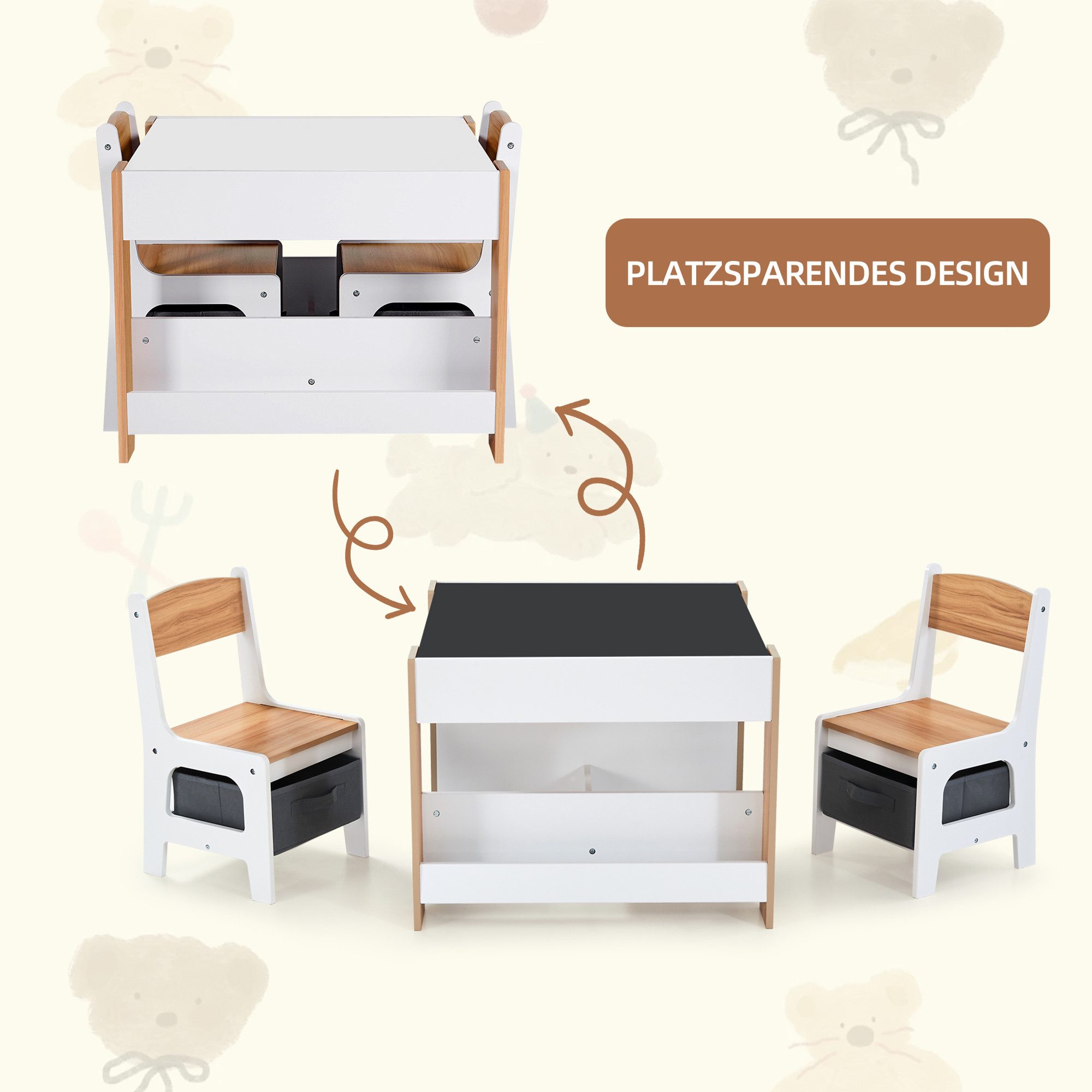 Baby Vivo Kindersitzgruppe multifunktionaler Tisch 2 Stühle aus Holz - Mia – Bild 5 von 5