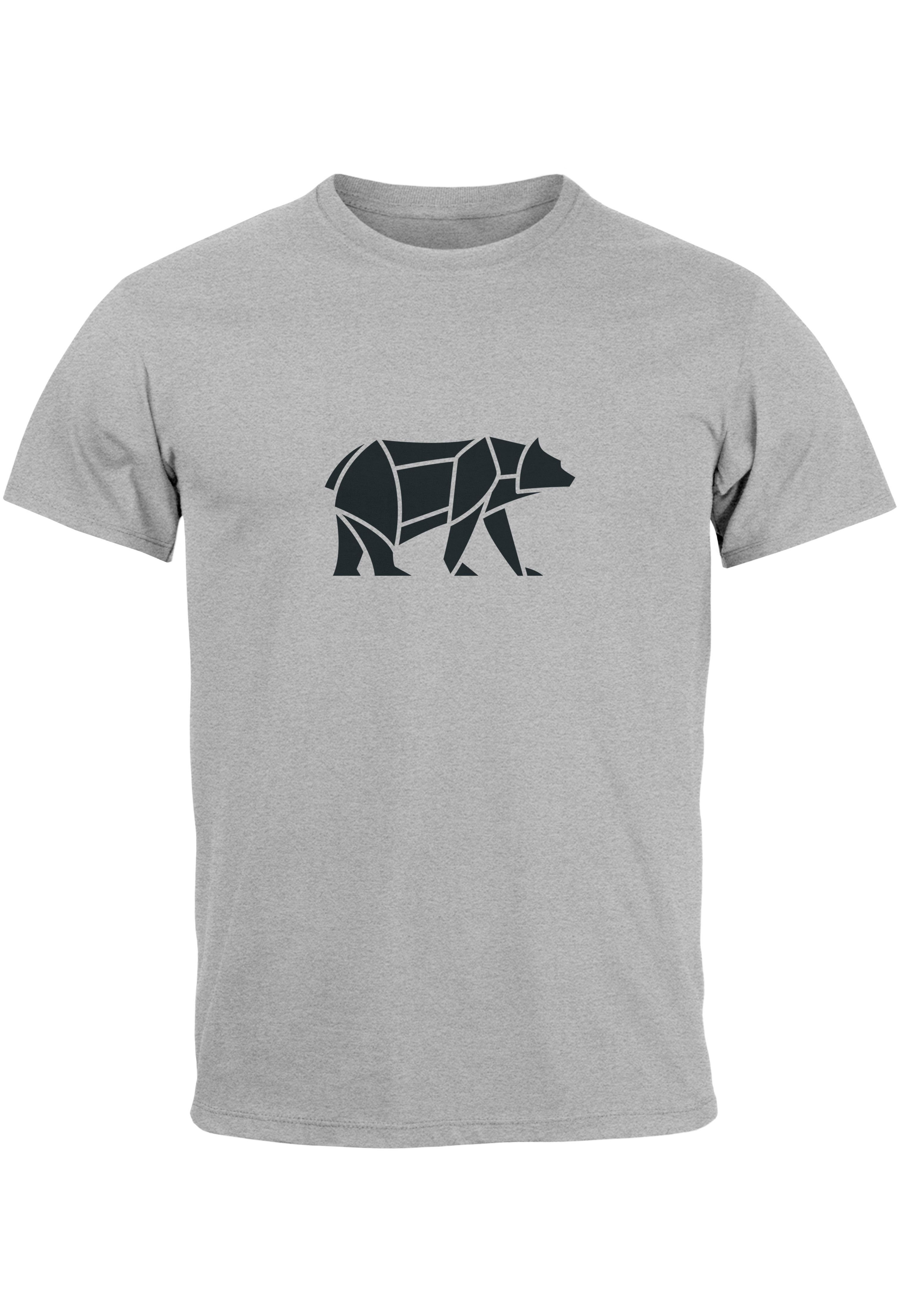 Neverless Print-Shirt Herren T-Shirt Polygon Design Print Bär Bear Tiermotiv Outdoor Fashion mit Print Polygon 1 grau