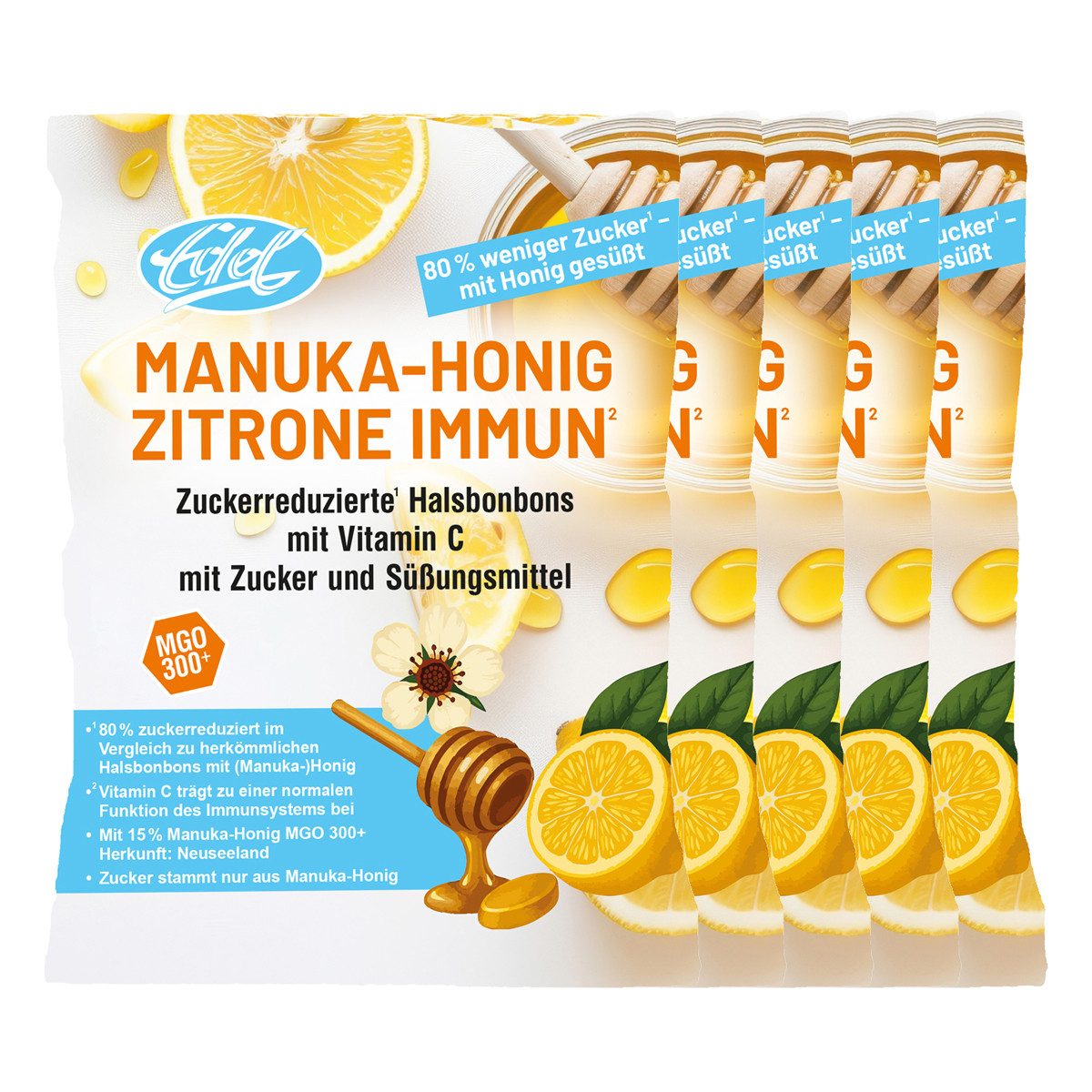 Eduard Edel Süßigkeit, Edel Manuka Honig Zitrone Bonbons Immun zuckerreduziert 60g 5er Pack