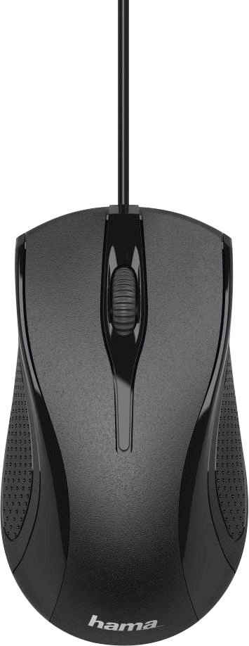 Hama Computermaus mit Kabel für Rechtshänder und Linkshänder, PC Maus Maus (kabelgebunden, Farbe Schwarz, 3 Tasten, Optische Office Maus)