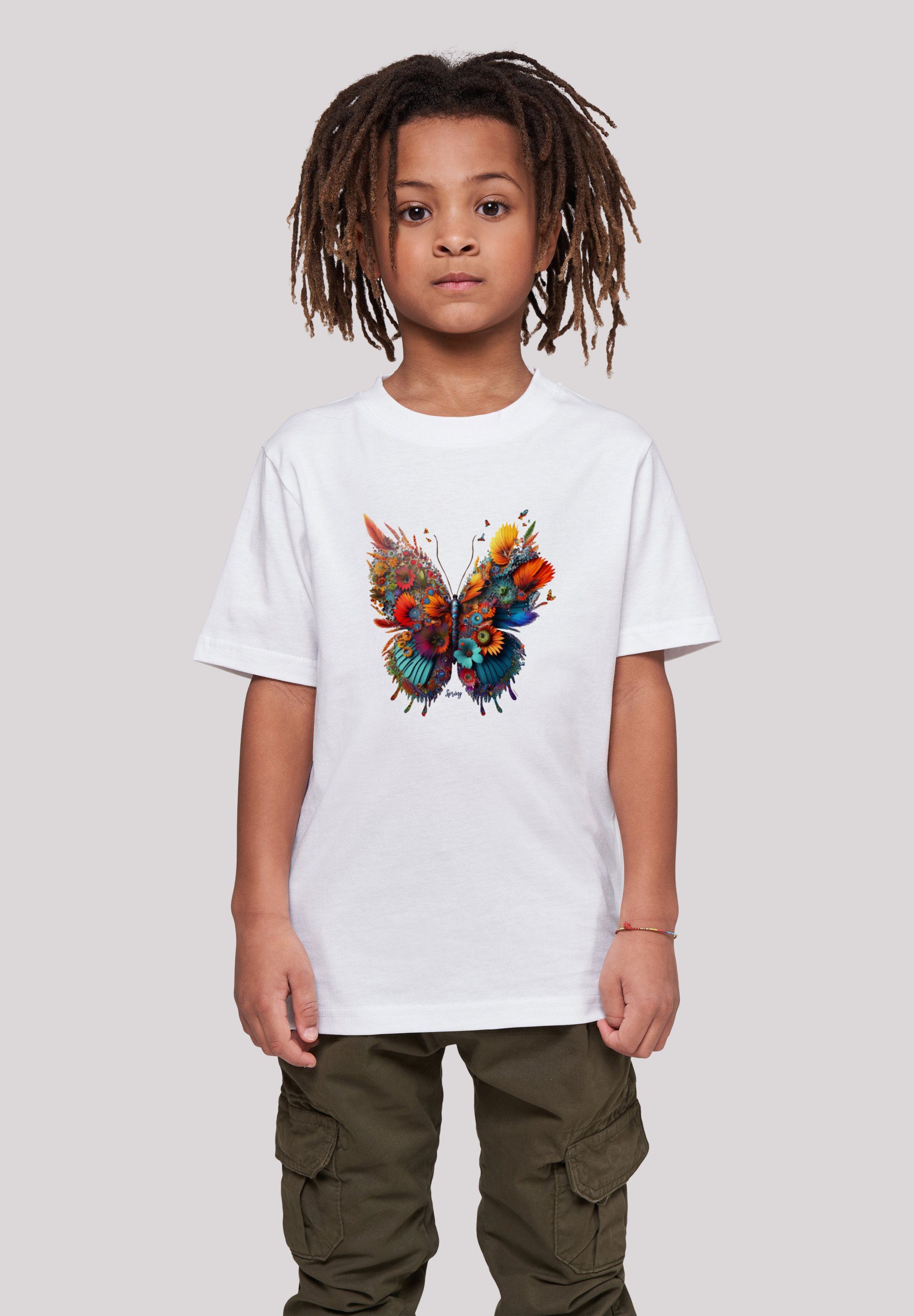 F4NT4STIC T-Shirt Schmetterling Blumen Tee Unisex Print weiß