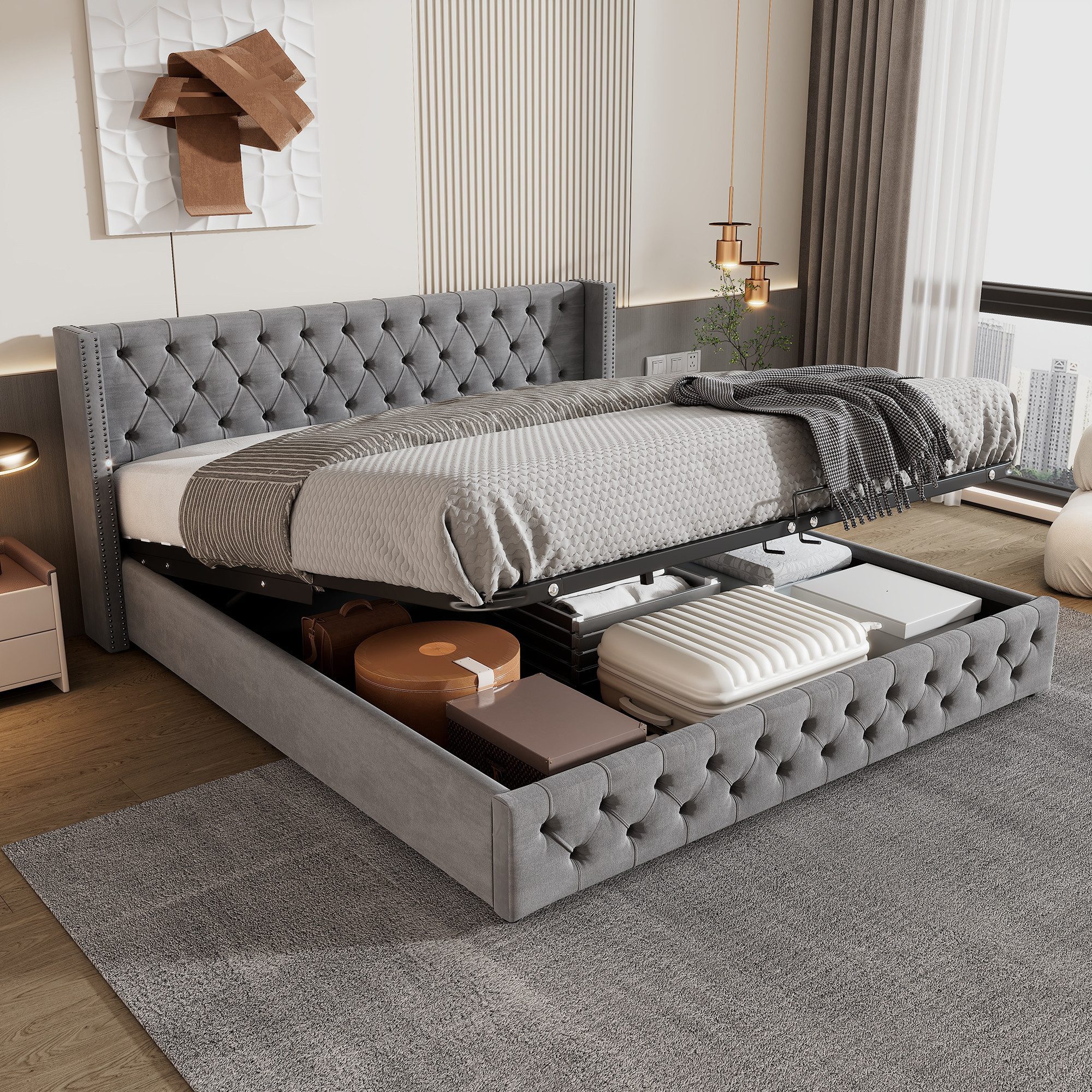 OKWISH Polsterbett Doppelbett Stauraumbett (Ohrenform Doppelte günstig online kaufen