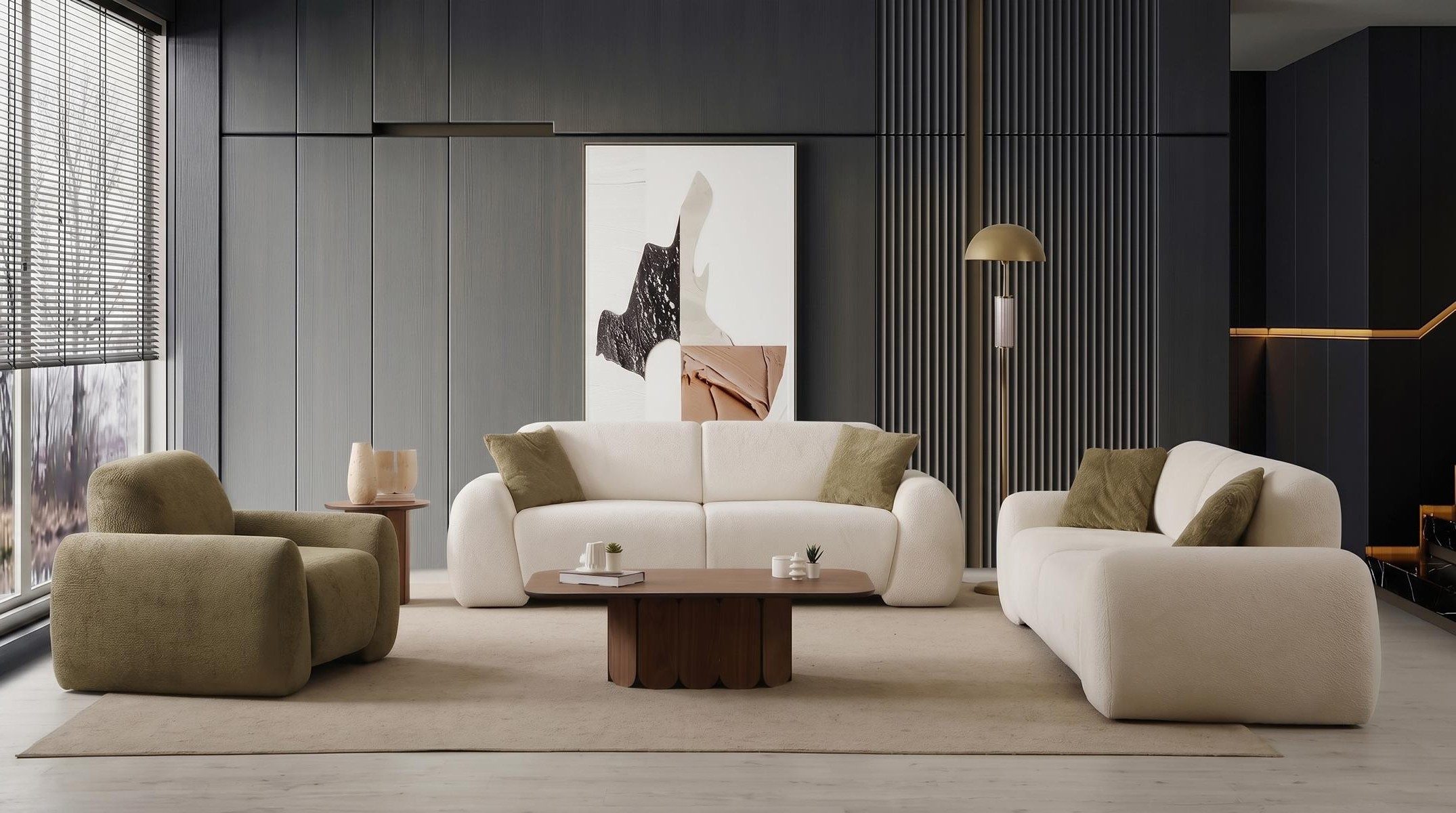 Xlmoebel Polstergarnitur Wohnzimmer Set 2x 3 Sitzer Sofa Sessel Modern Beige Harmonisch Edel, (Sofa Set, 3-tlg., 3-tlg), Verstellbare Rückenlehne, Abnehmbares Sitzkissen