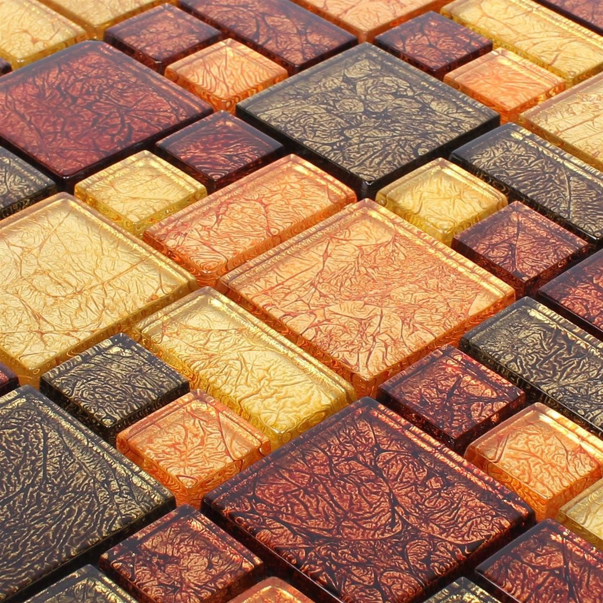 Mosafil Mosaikfliesen Glasmosaik Fliesen Curlew 2Mix, Glas 30.000x30.000, rot-gelb-orange, Verlegefertig auf ein Netz geklebt - Wasserfest