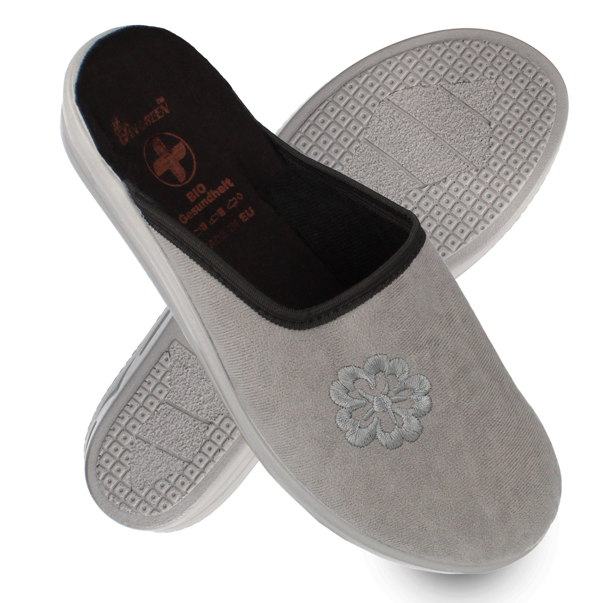 filsko Talsi Damen Hausschuh Samtmaterial mit Blumen-Stickerei