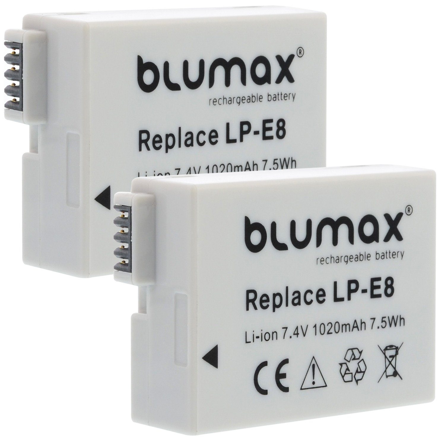 Blumax Set mit Lader für 1020 Canon LP-E8 mAh Kamera-Akku 550D EOS