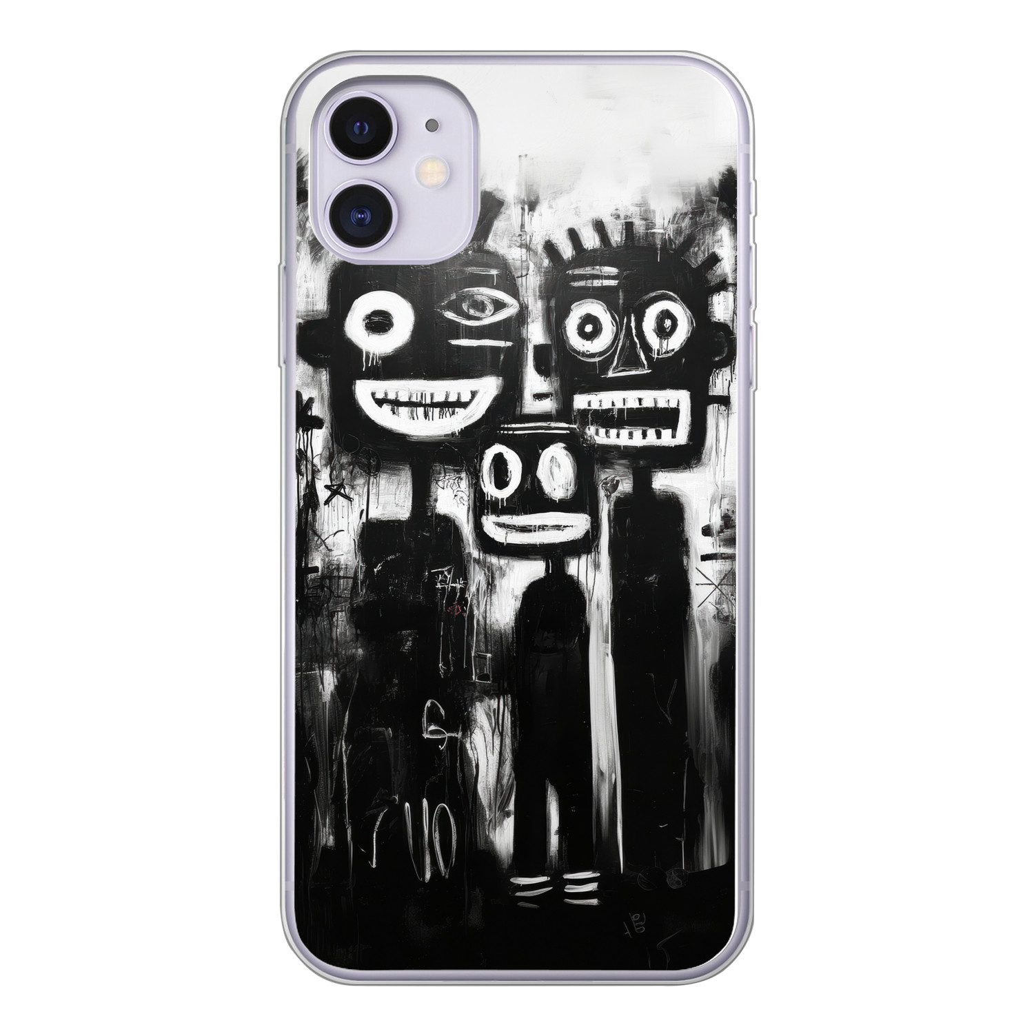 MuchoWow Handyhülle für Apple iPhone 11 Malerei - Figuren - Schwarz - Abstrakt, Smartphone-Bumper, Print, Handy Schutzhülle Dünn