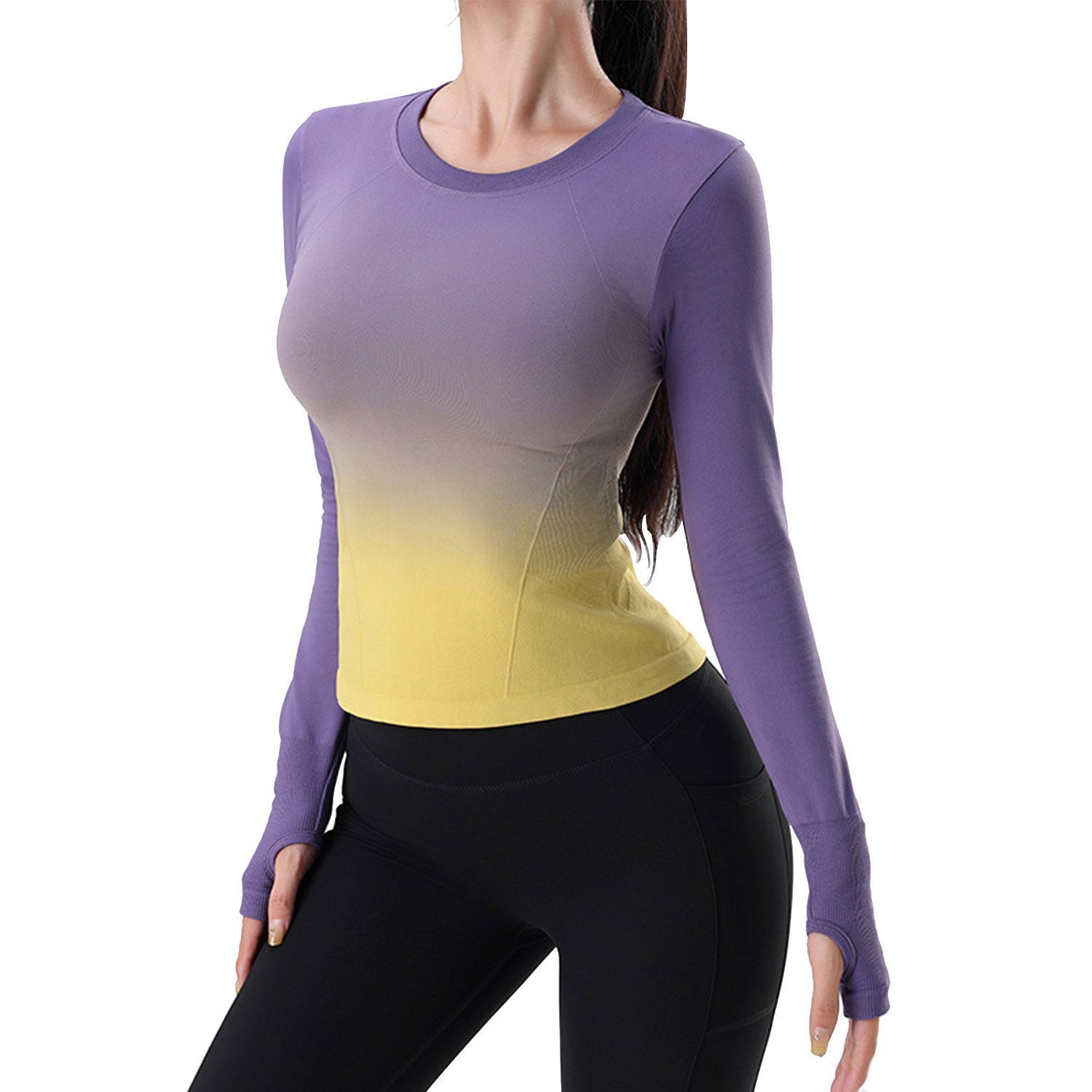 MAGICSHE Trainingsshirt Damen lila Top Eng Sport mit und Tanktops für T-Shirt sitzendes Sport Fitness Yoga Daumenlöchern