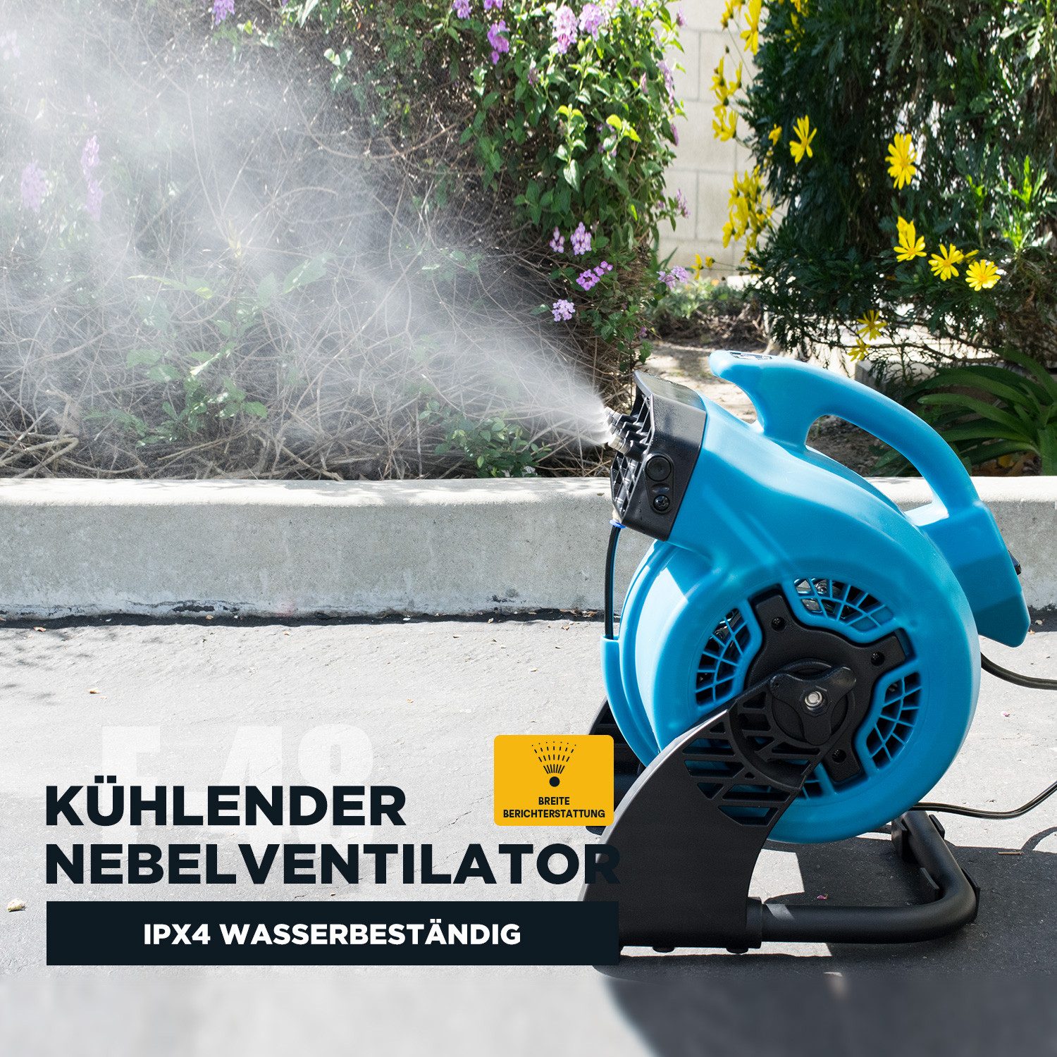 XPOWER Ventilatorkombigerät Mobiler Wassertank mit tragbarem Vernebelungsventilator-Set, Außenbereichskühlung, robust, leistungsstark, hohe Luftgeschwindigkeit